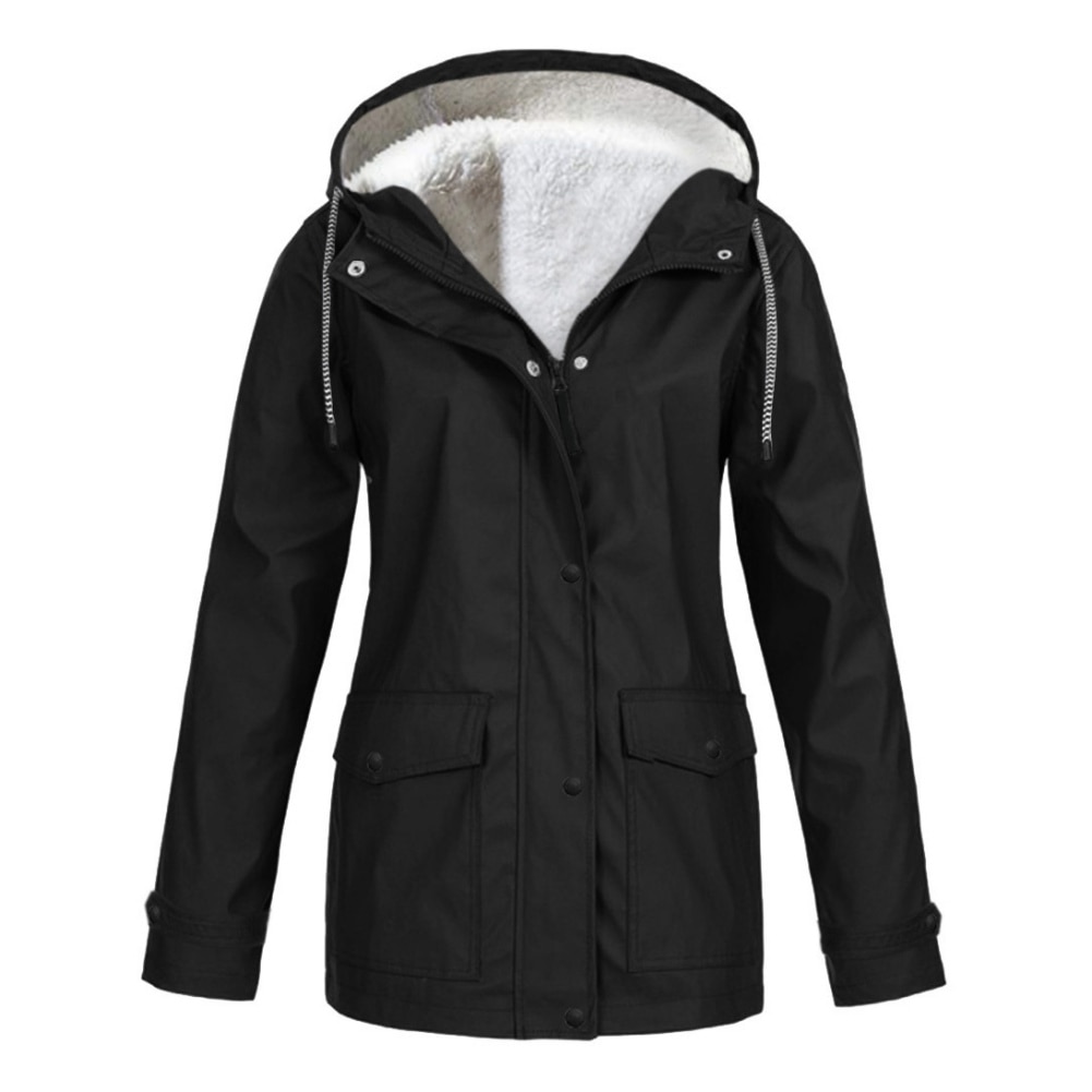 Women's Thick Coat Fashion Autumn Winter Plus Velvet Outdoor Jacket Windproof Waterproof Mountaineering Hooded Overoat