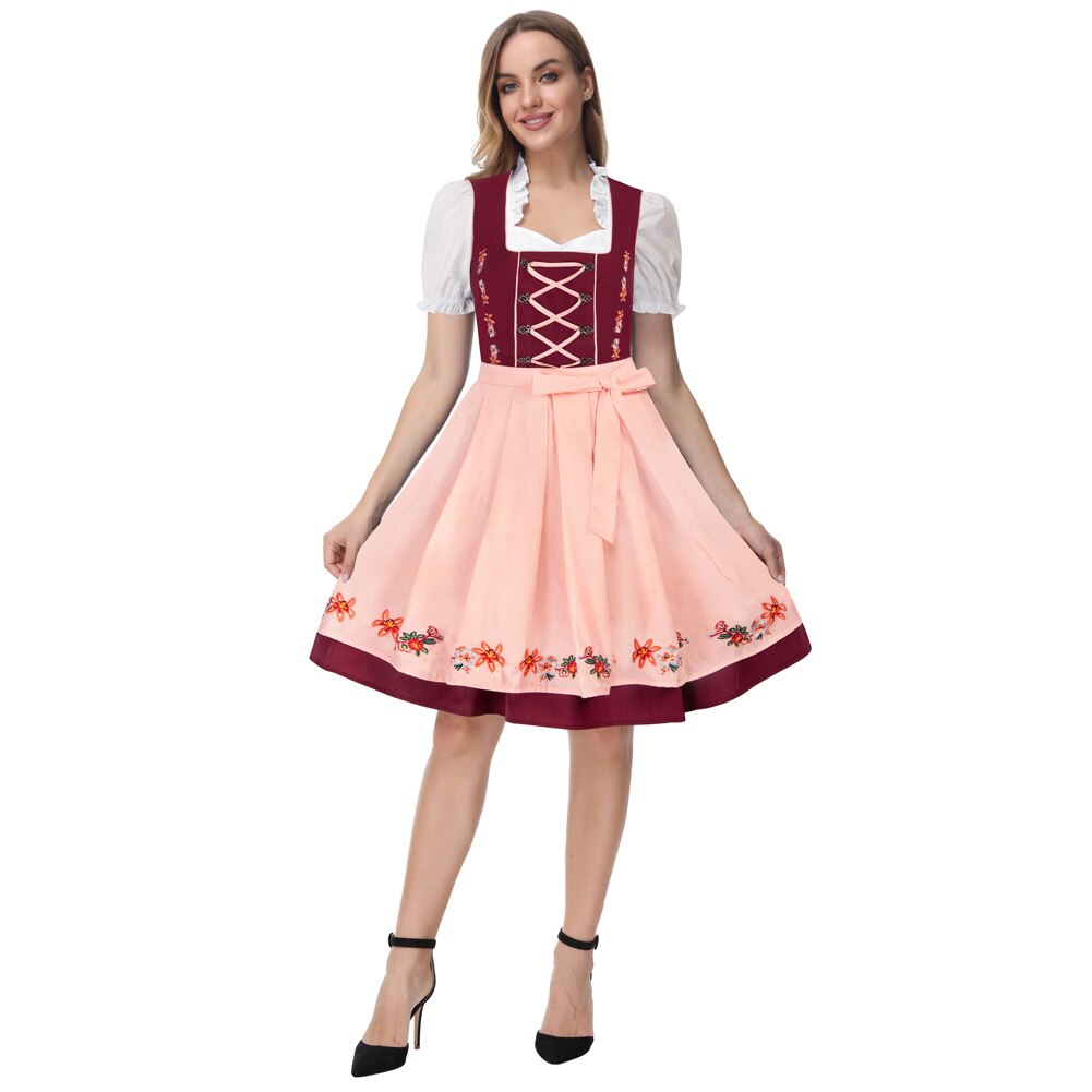 Jasambac Women 3pcs Set Tops+ Dress+Apron German Bavarian Oktoberfest Dress Festival Performance Costumes