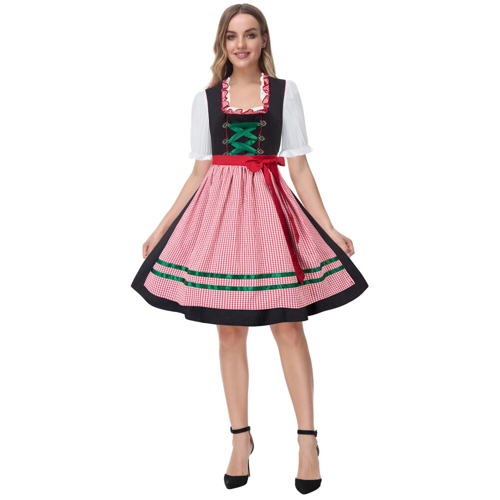 3pc Set Women Lacing Up Dress+Tops+Apron Oktoberfest Costumes Girl German Bavaria Beer Festival Uniform Dress Ladies Dirndl Maid