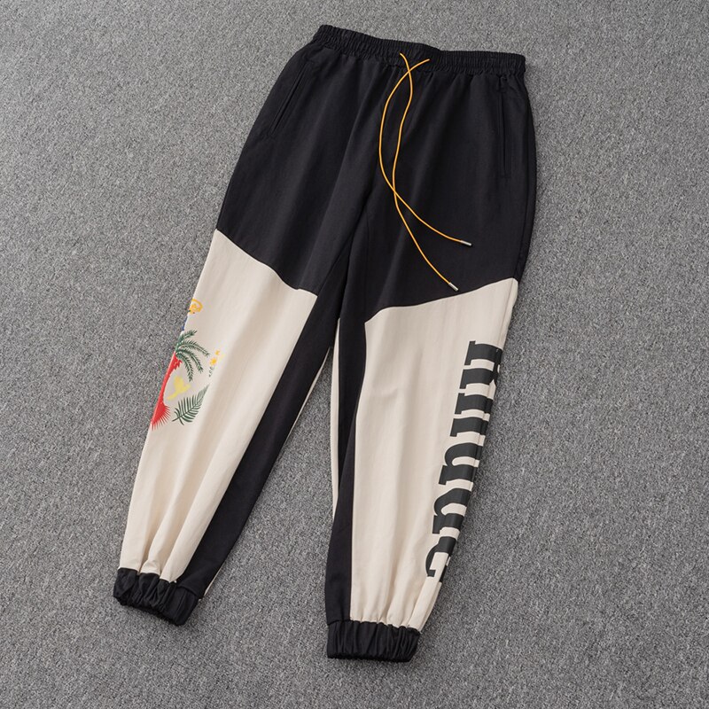 Trousers Splicing Fabric Apricot Drawstring Men Woven Arrival Women Letter Pants Green Blue Black