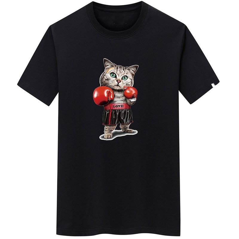 New 100% Cotton Men's Round Neck T-shirt. Casual Short Sleeve Shirt. Neck and Cat Print Fashion Breathable T-shirt Top