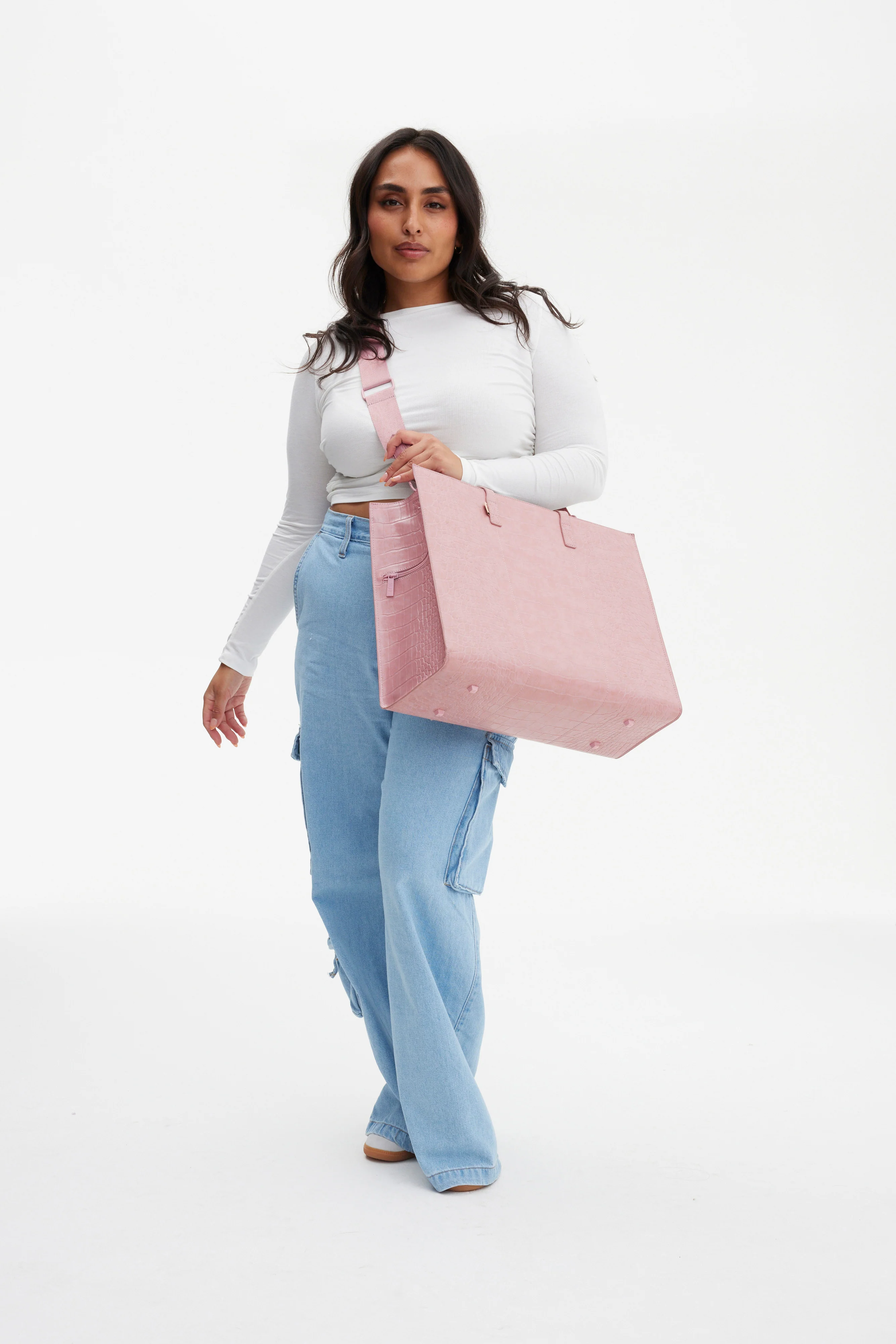 The Large Work Tote in Atlas Pink Croc