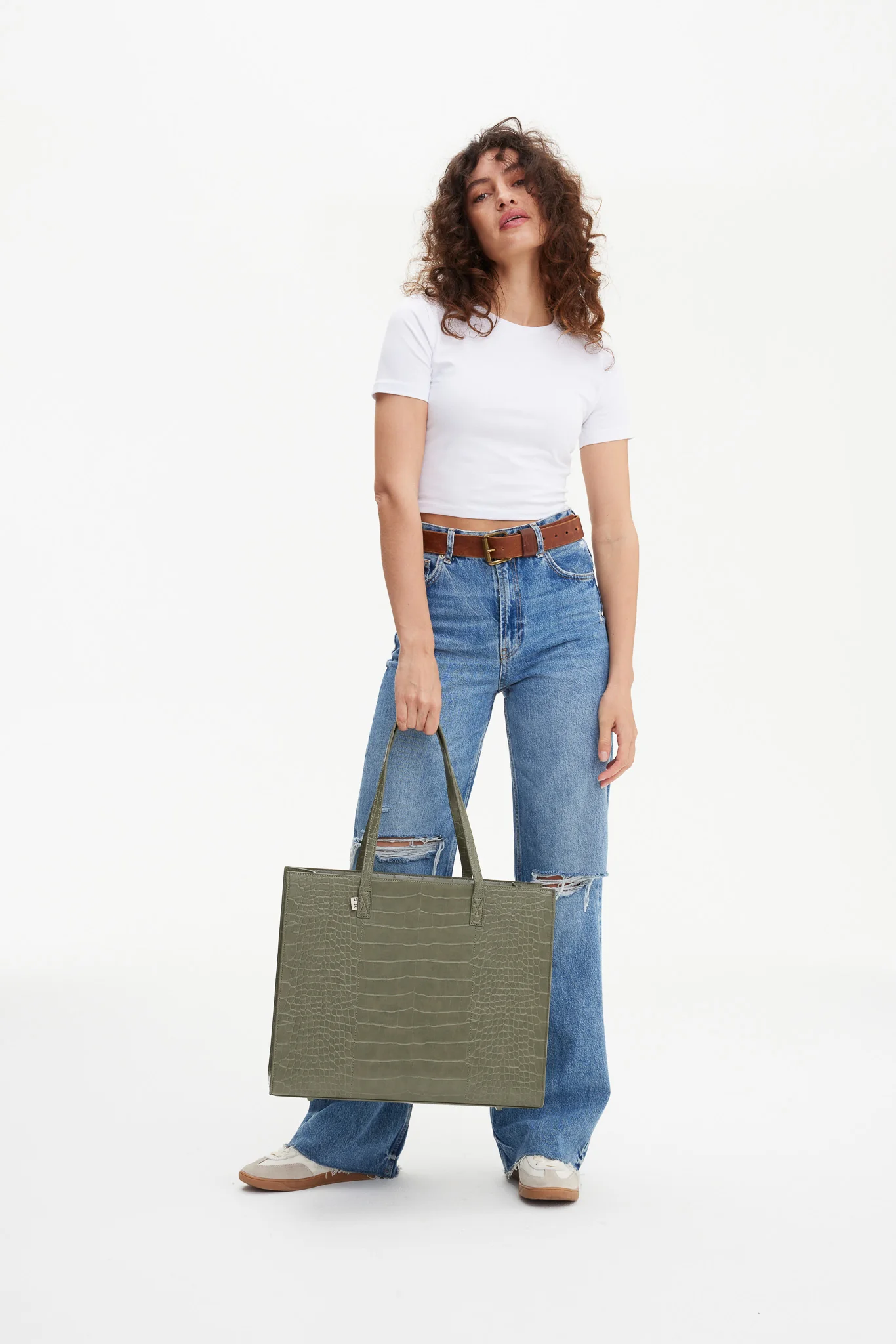 The Large Work Tote in Olive Croc