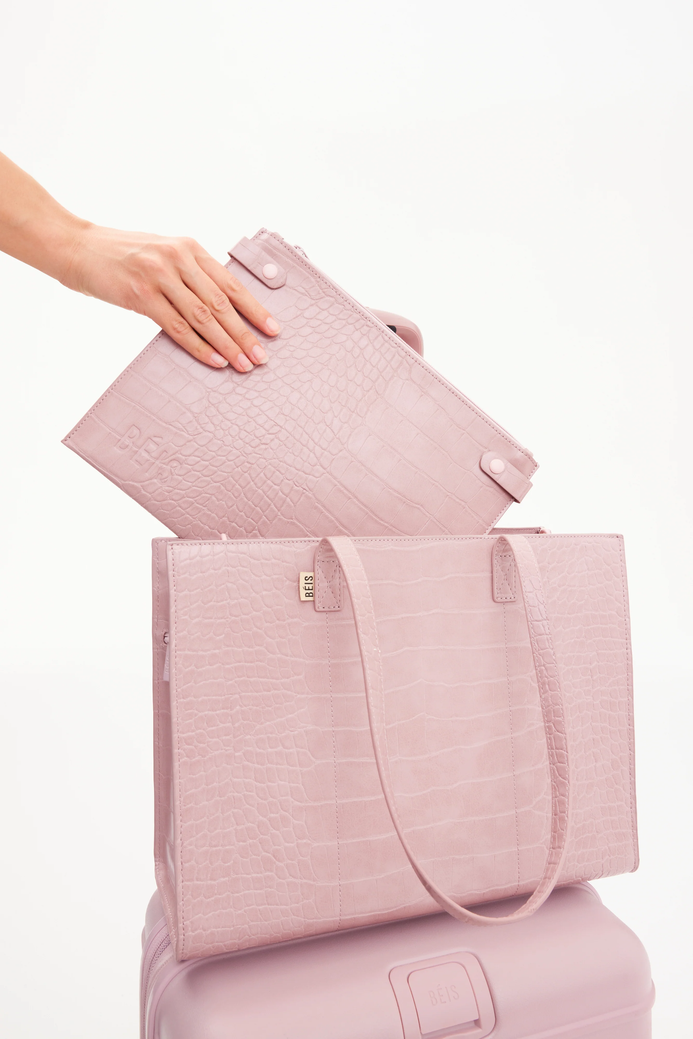 The Large Work Tote in Atlas Pink Croc