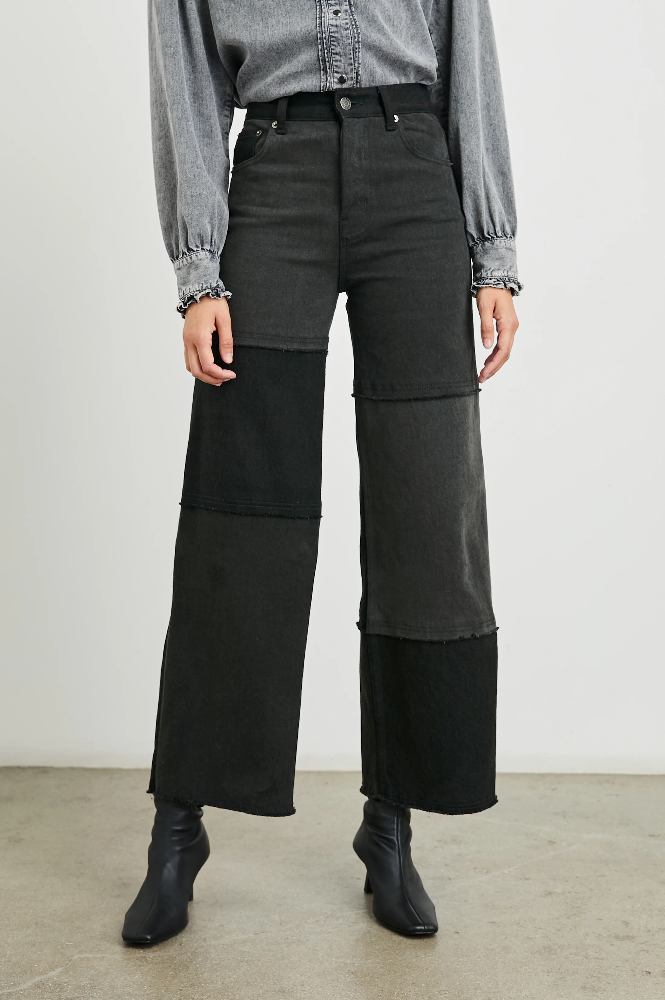 Getty Crop Wide Leg - Black Patchwork