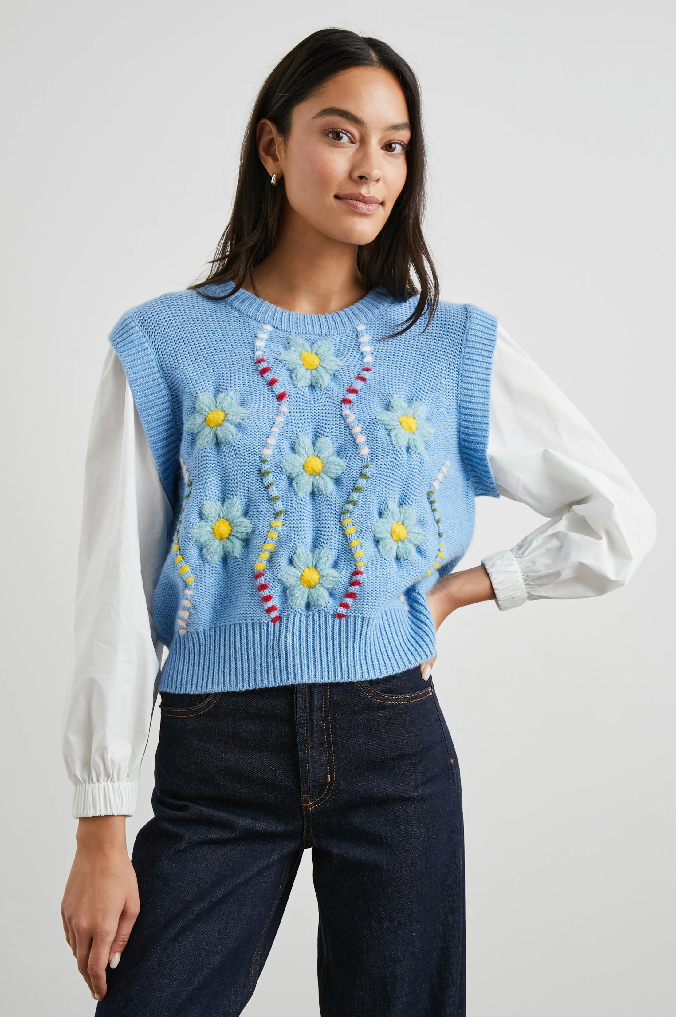 Tess Sweater - Blue Cable Daisies