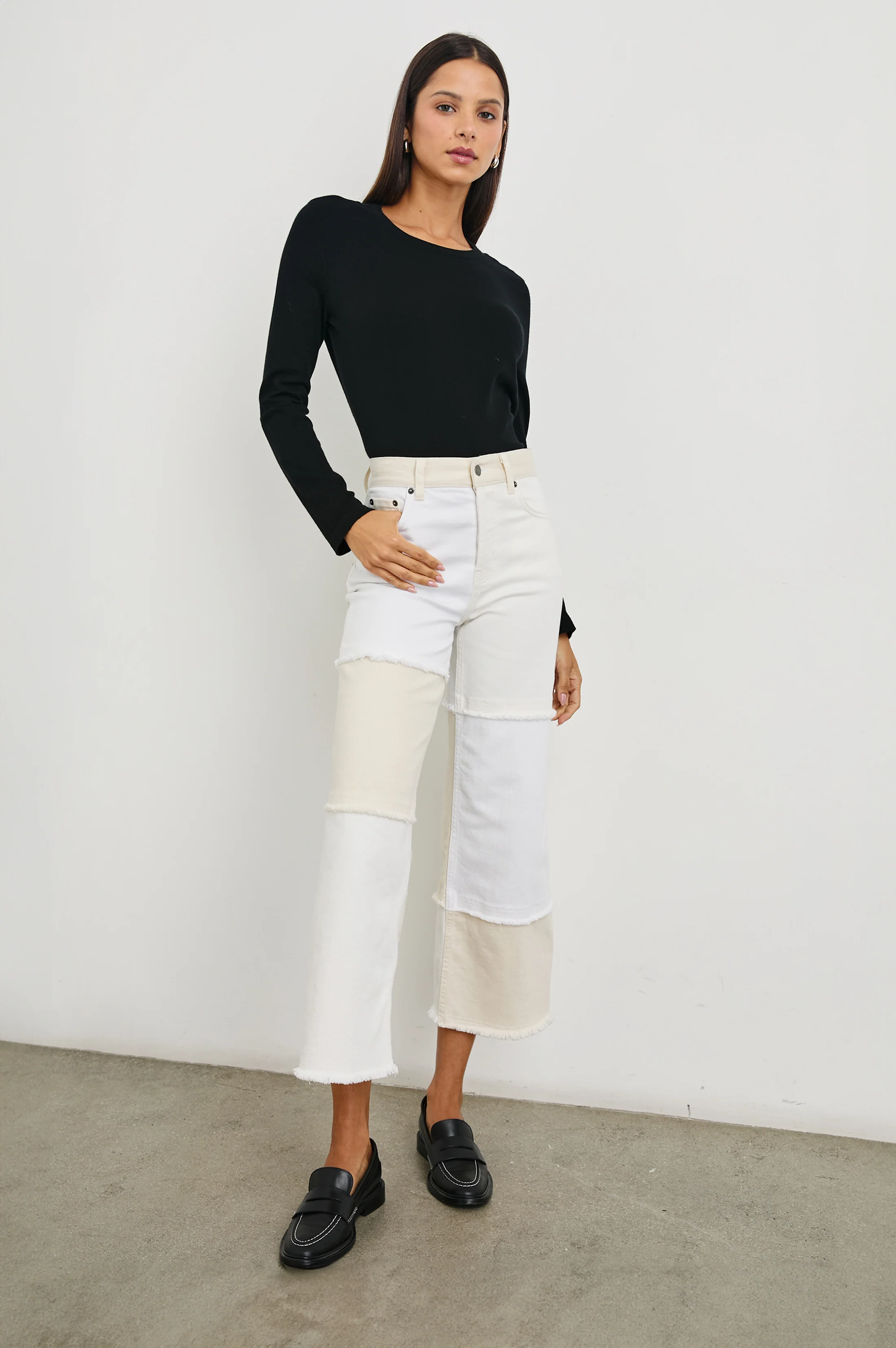 Getty Crop Wide Leg - Ecru Patchwork