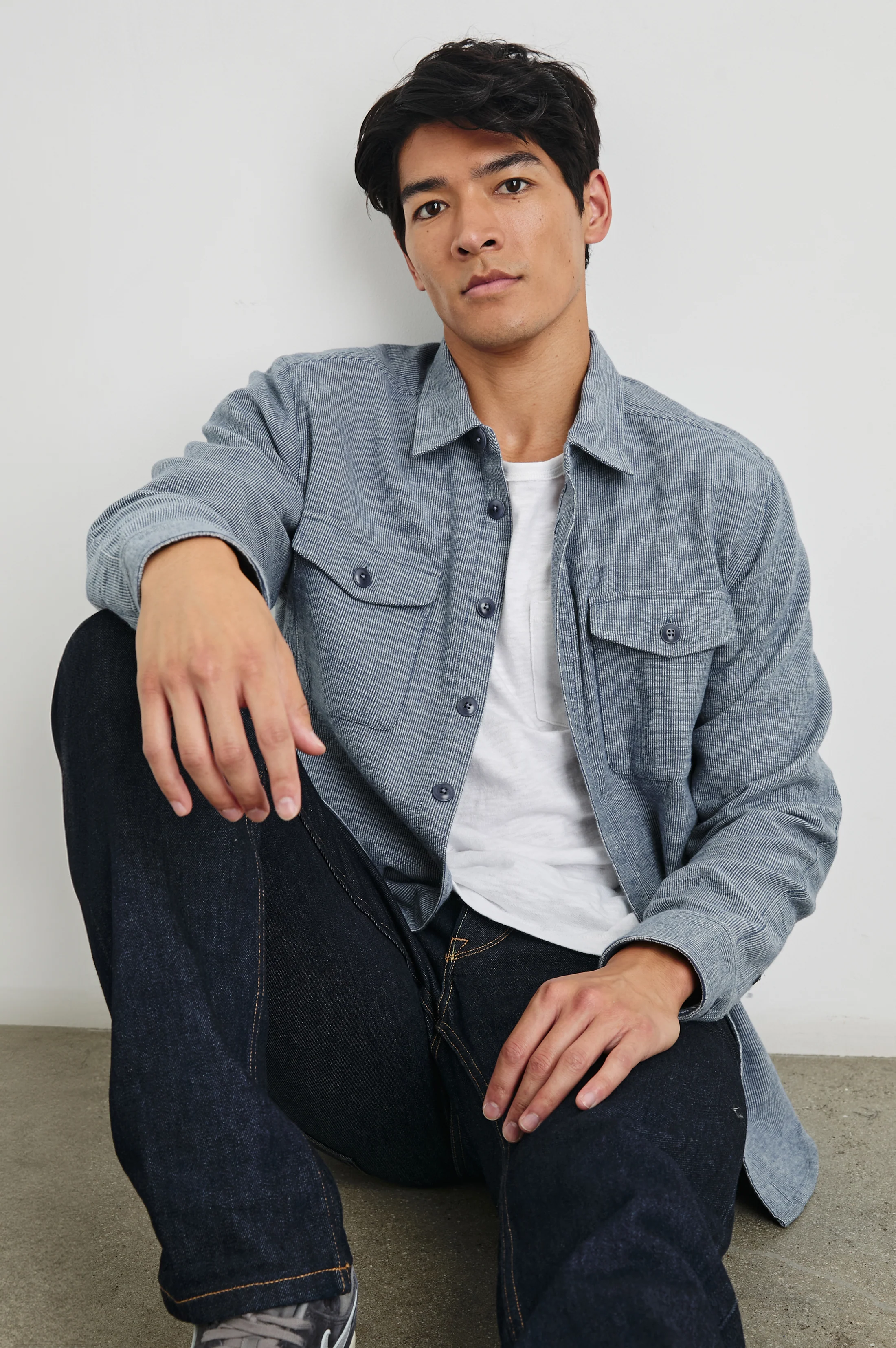 Burr Shirt Jacket - Denim White