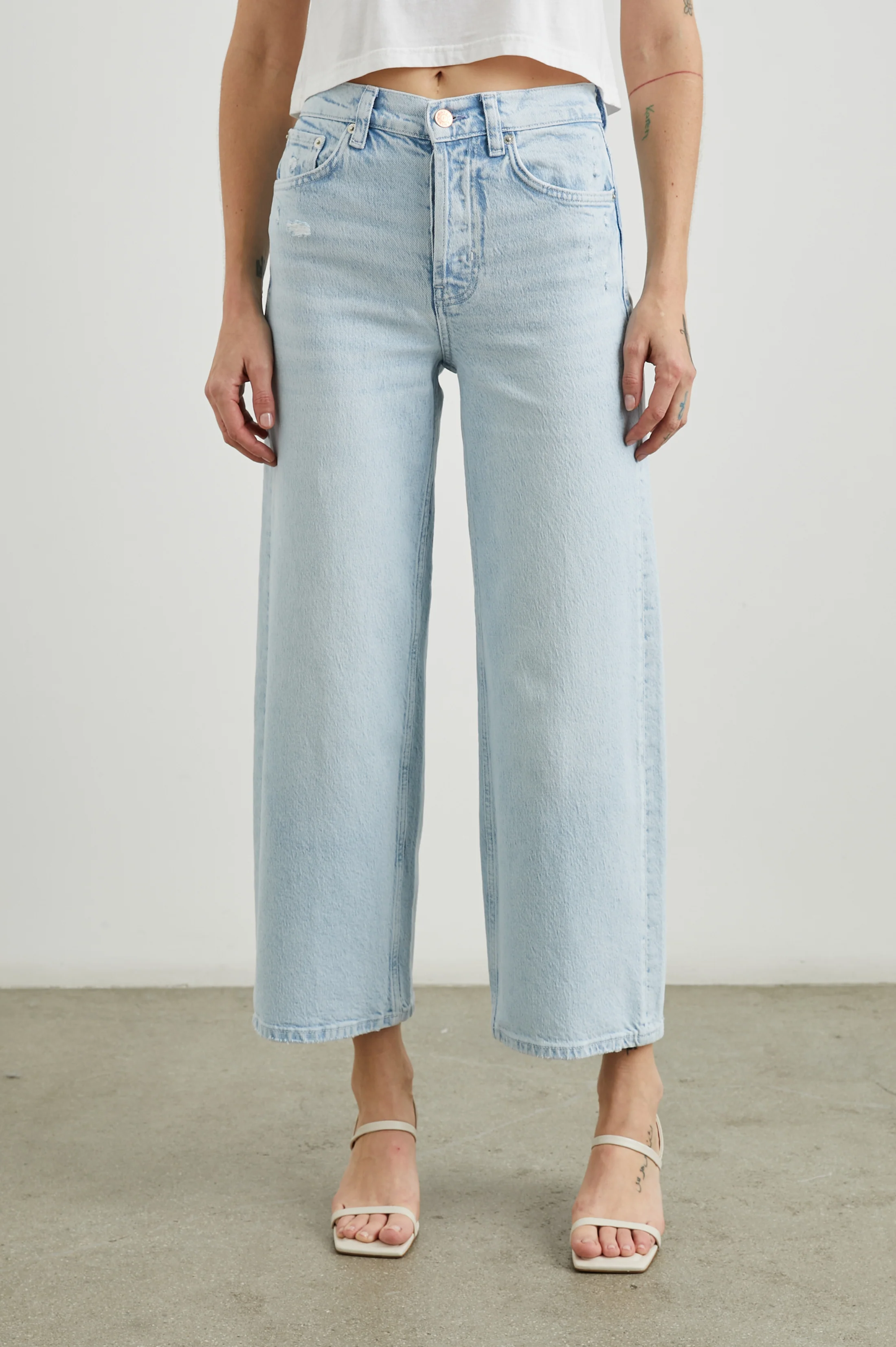 Getty Crop Wide Leg - Ocean Breeze Distress