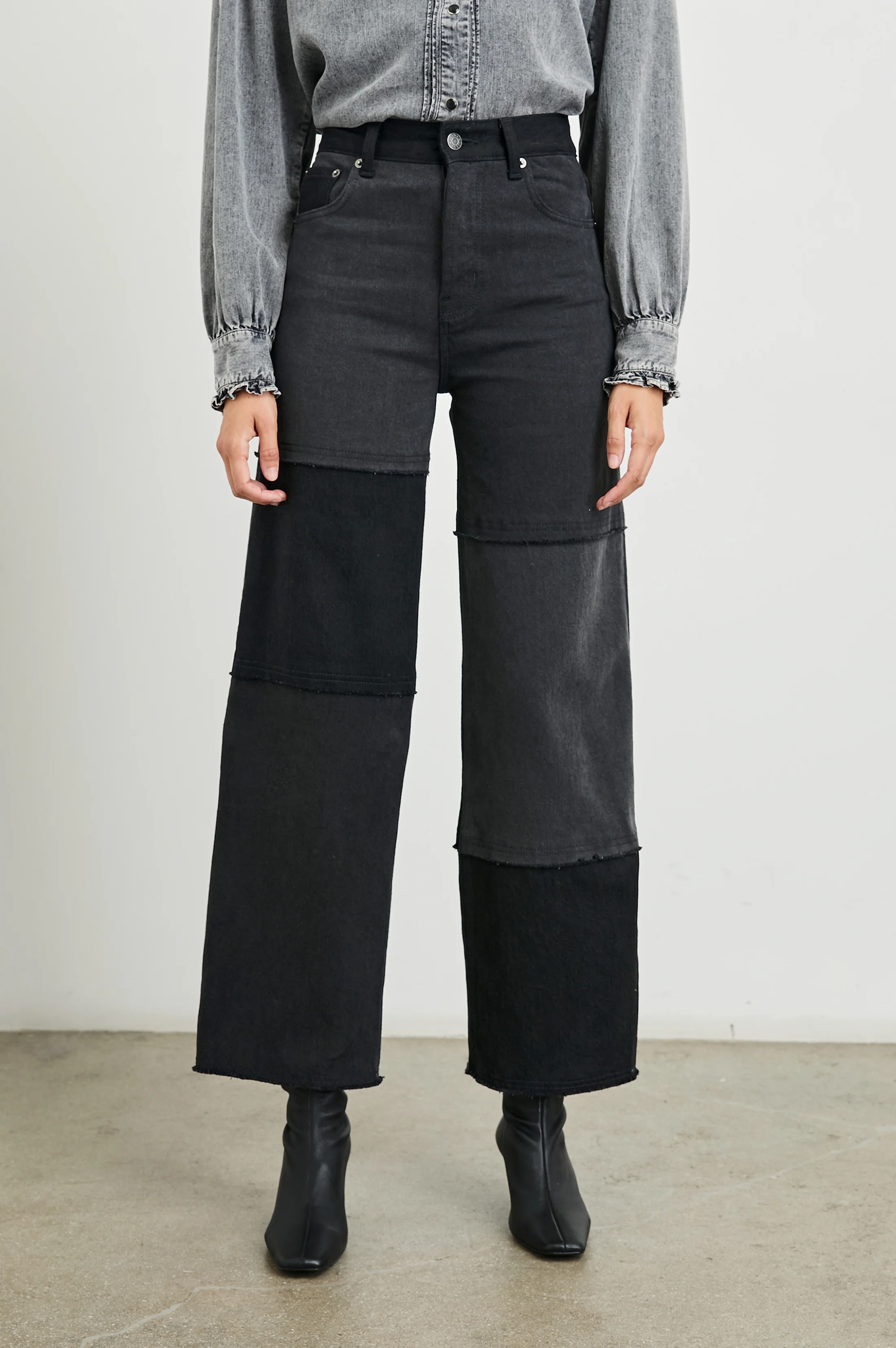 Getty Crop Wide Leg - Black Patchwork
