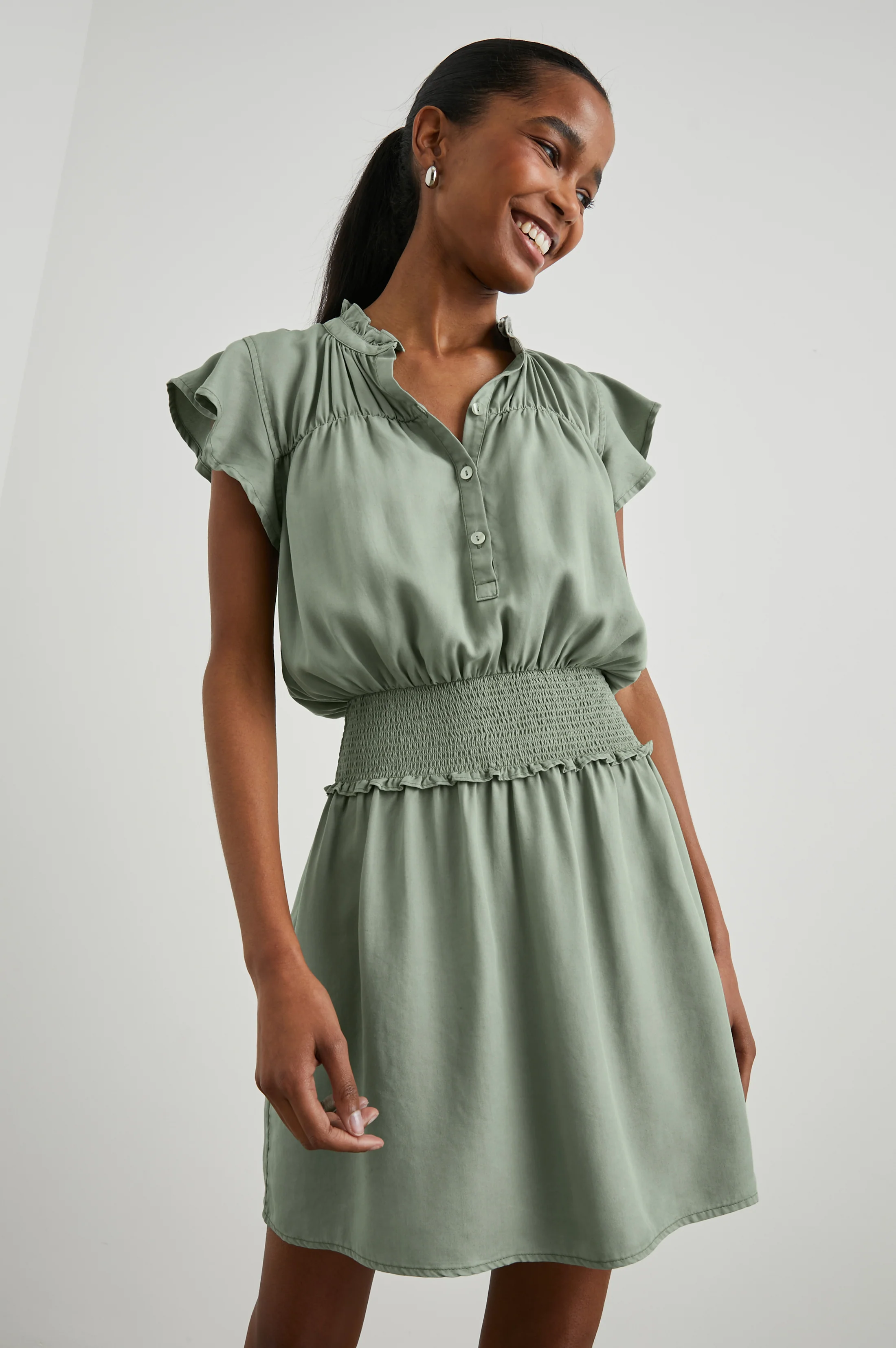 Amina Dress - Sage Denim