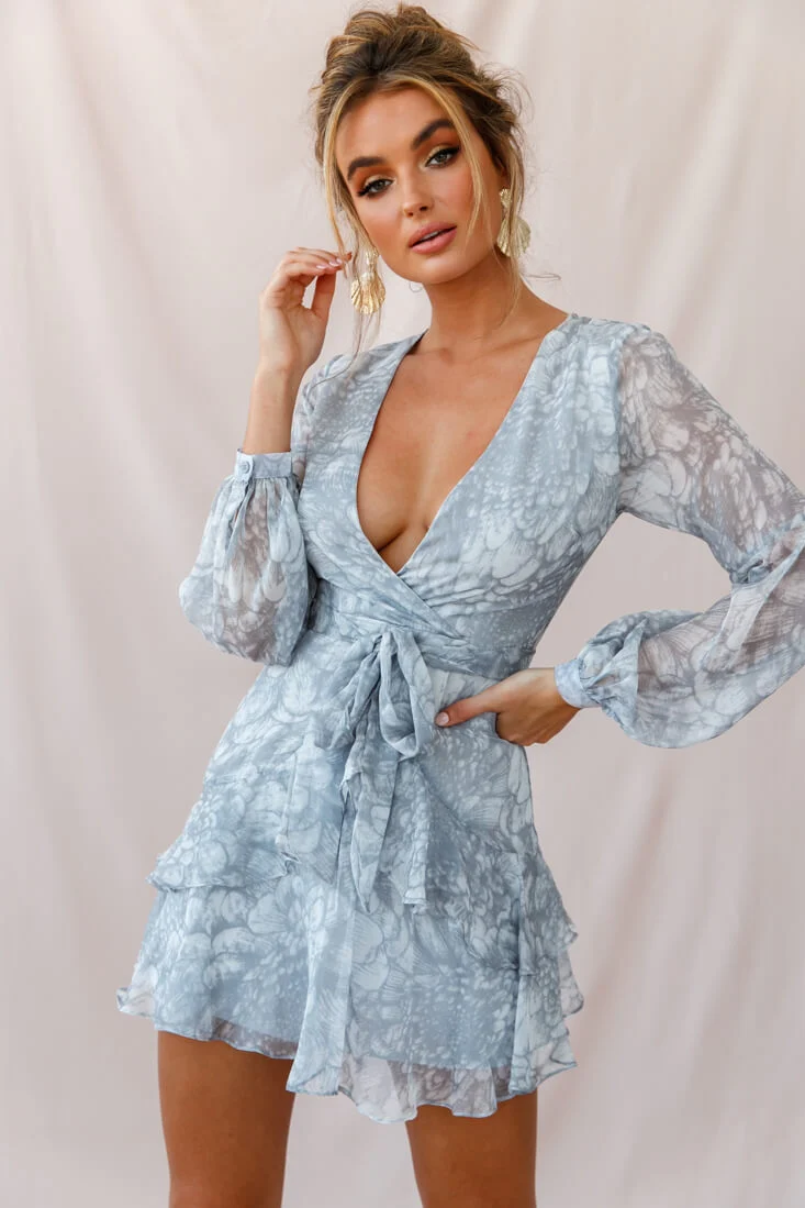 Kerry Layered Balloon Sleeve Dress Grey