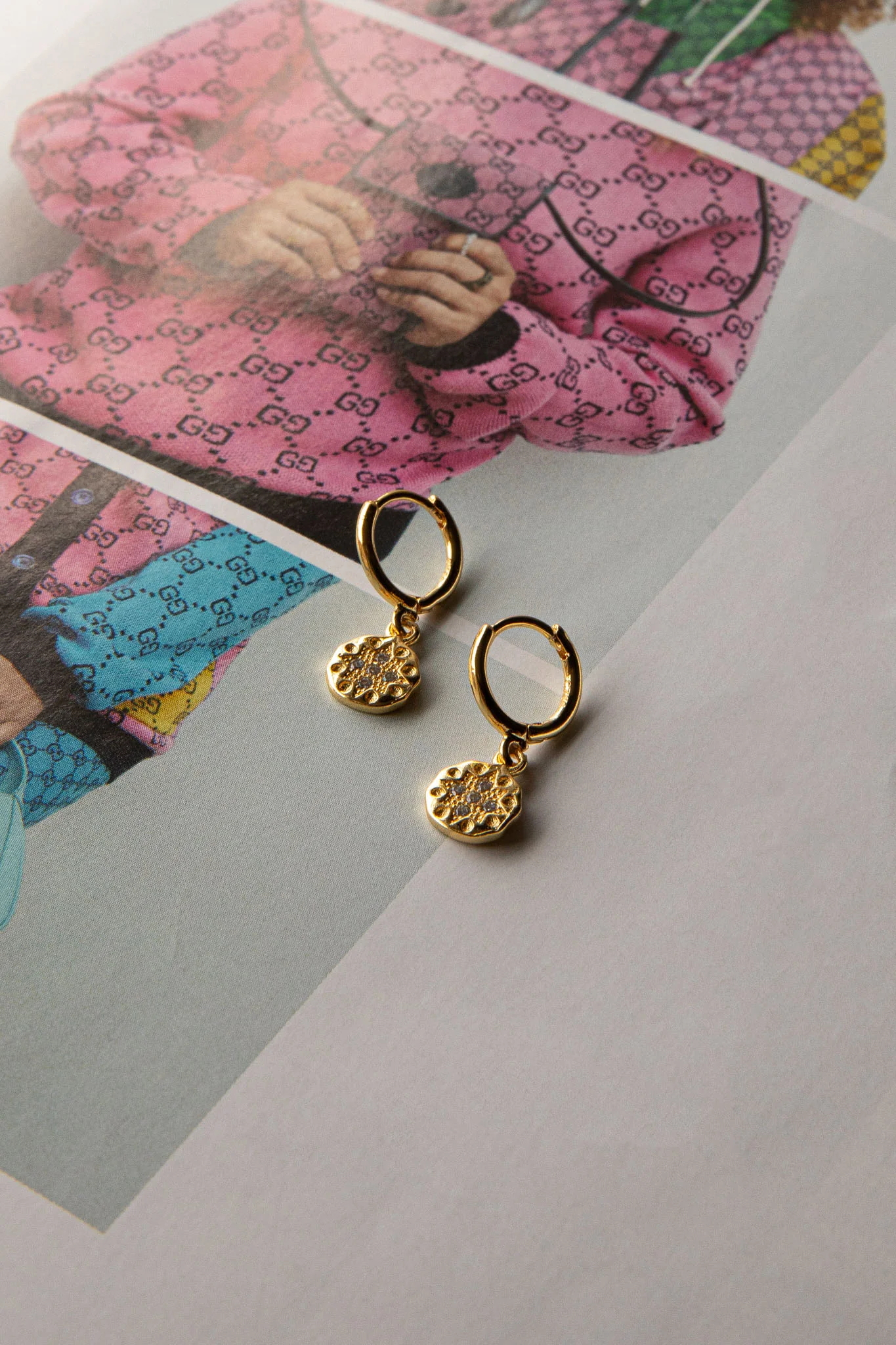 Starry Night Drop Diamante Hoop Earrings Gold