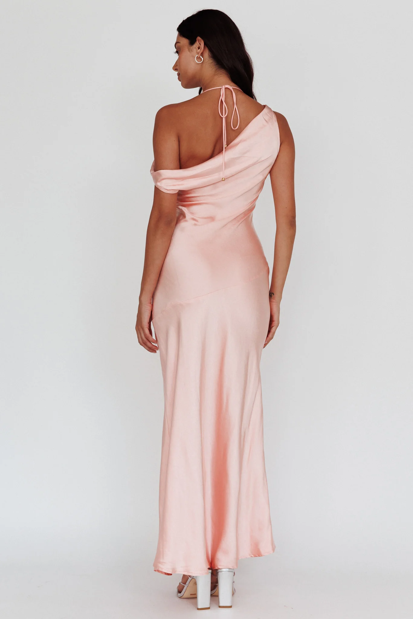 Etienne Off-Shoulder Halter Midi Dress Shimmer Pink