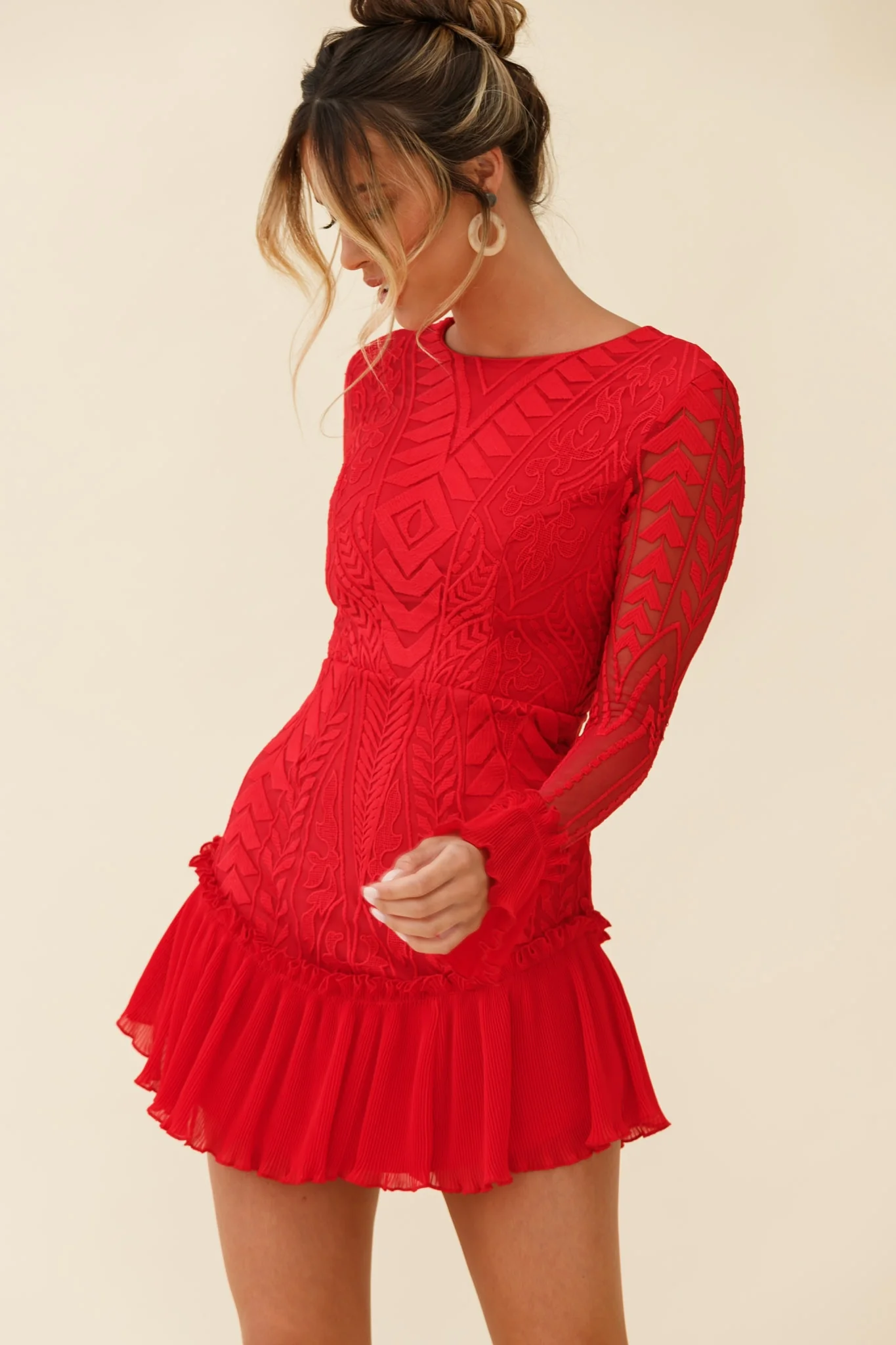 Dreamy Long Sleeve Mini Dress Red