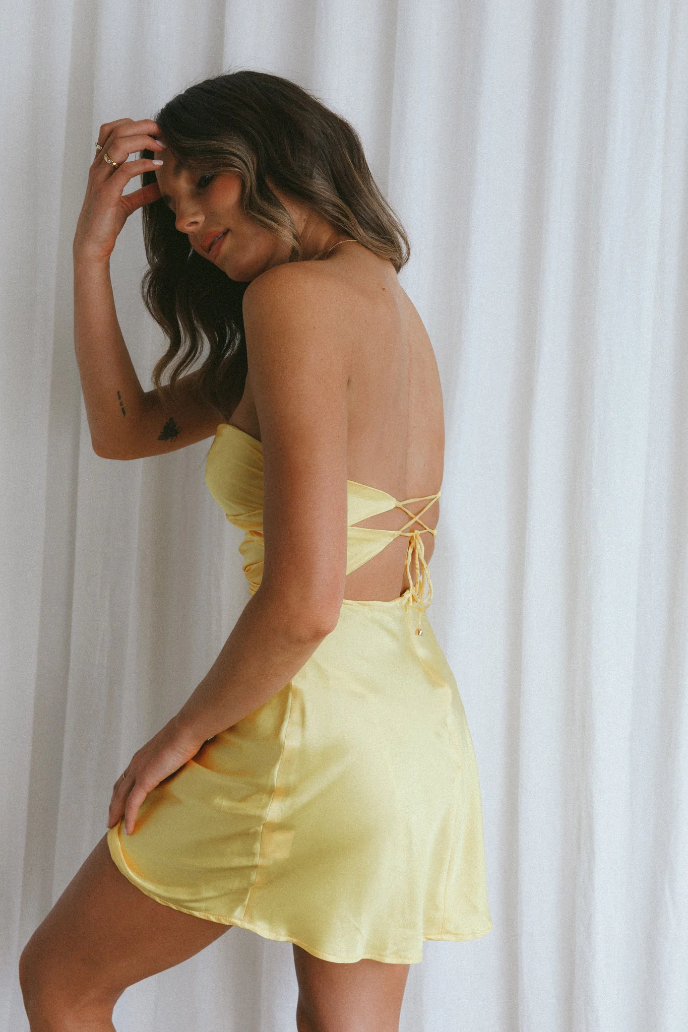 Good Impression Double Twist Mini Dress Yellow