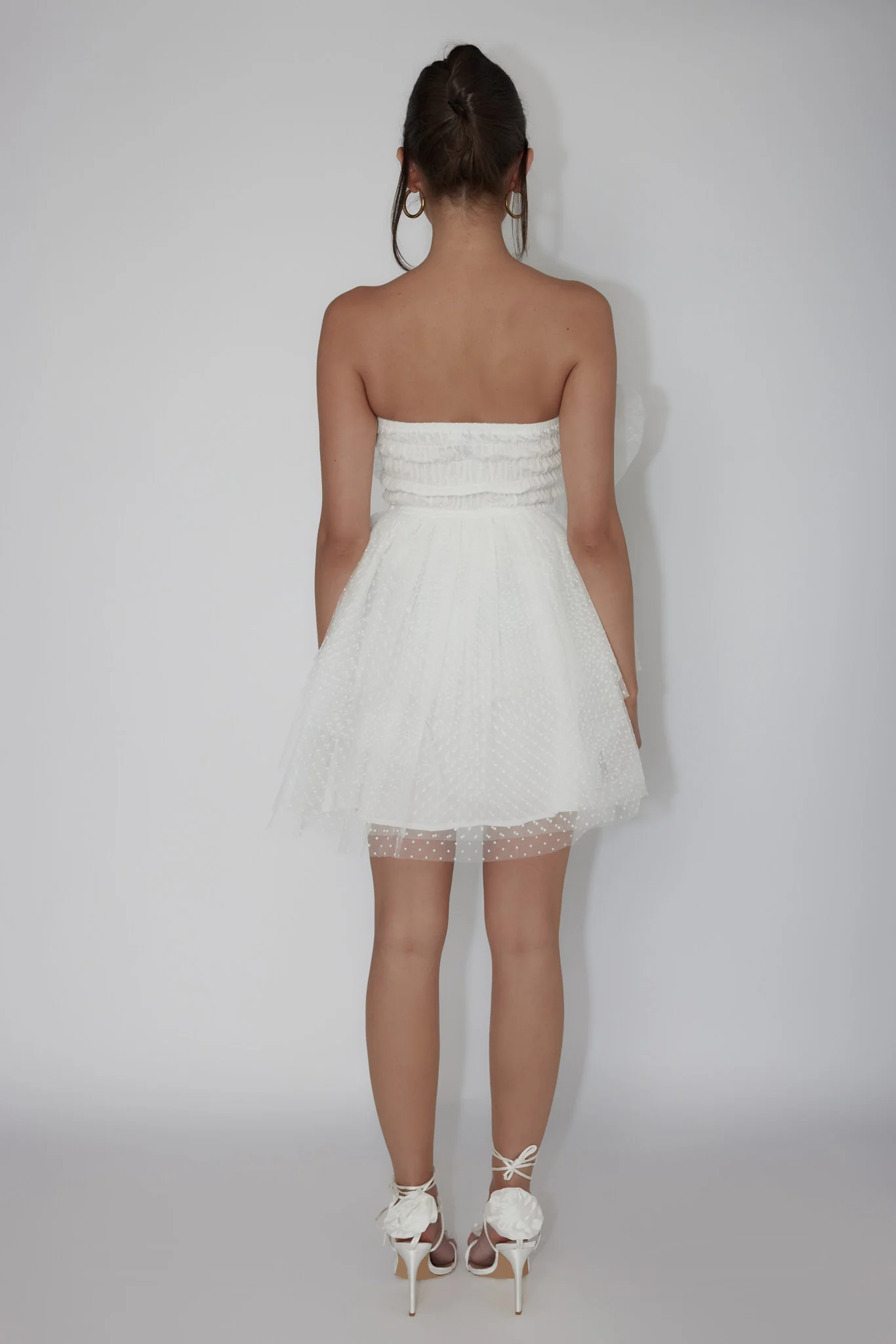 Deana Bow Bust Strapless Mini Dress Spotty White