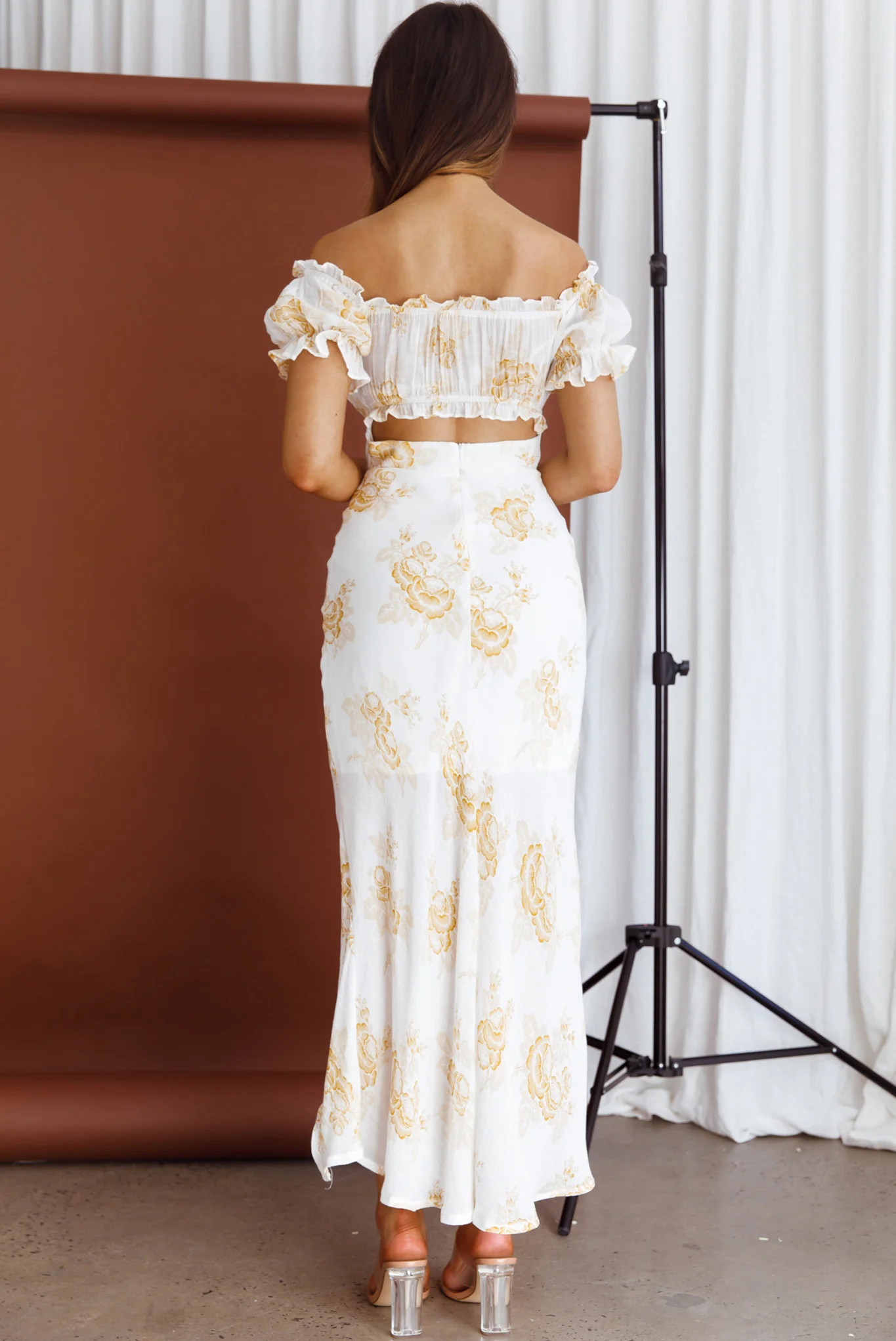 Pixie Puff Sleeve Midi Dress Floral Yellow