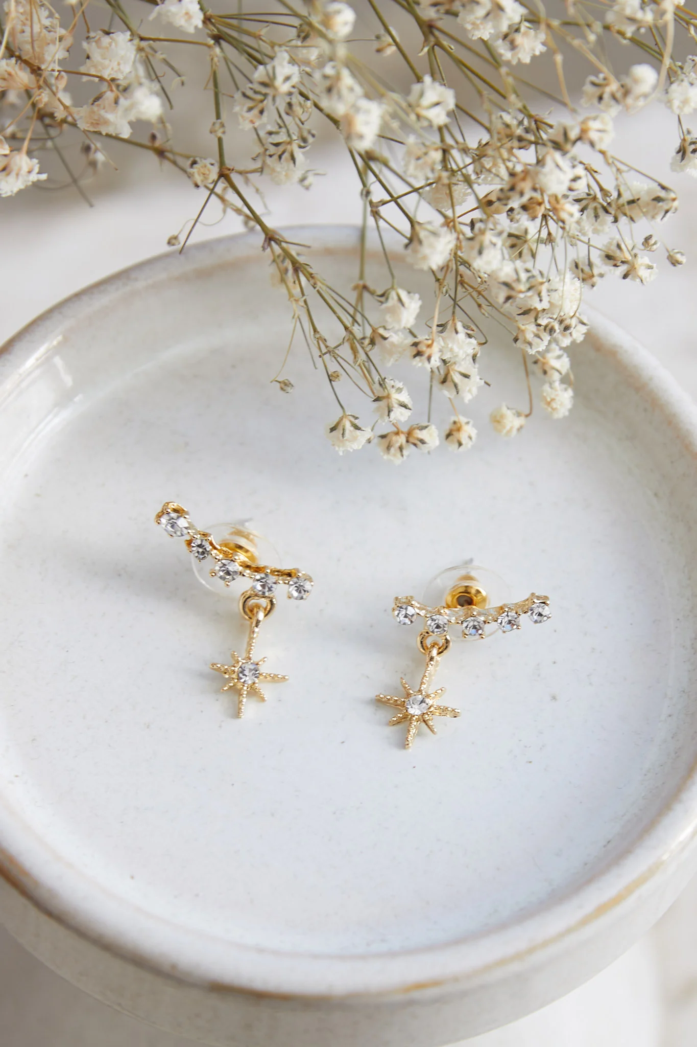 Virgo Crystal Star Earrings Gold