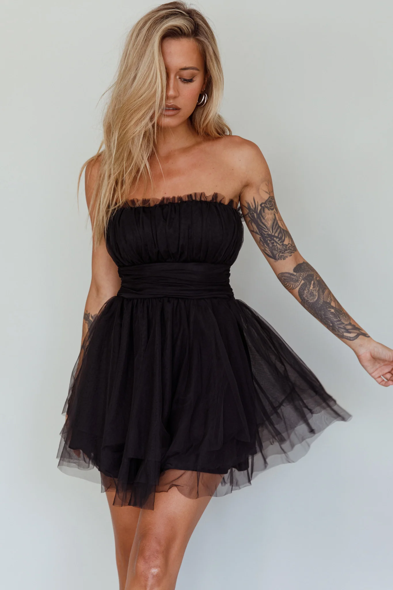 Fayette Strapless Mesh Mini Dress Black