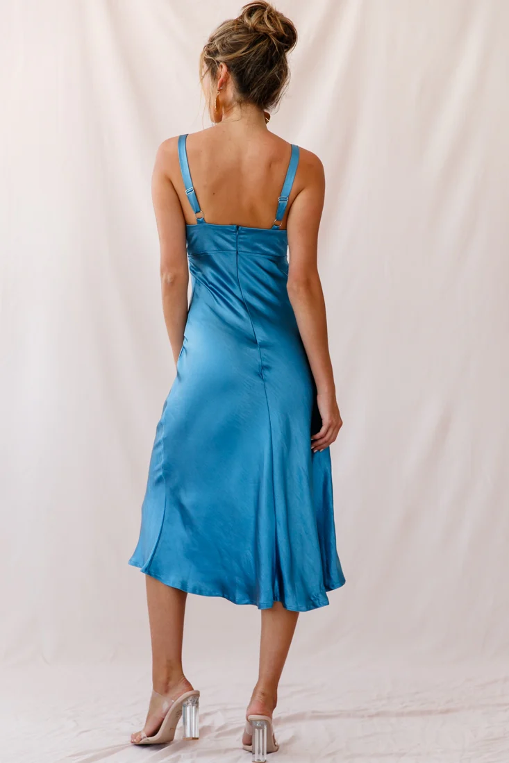 Perfect Day Satin Midi Dress Teal