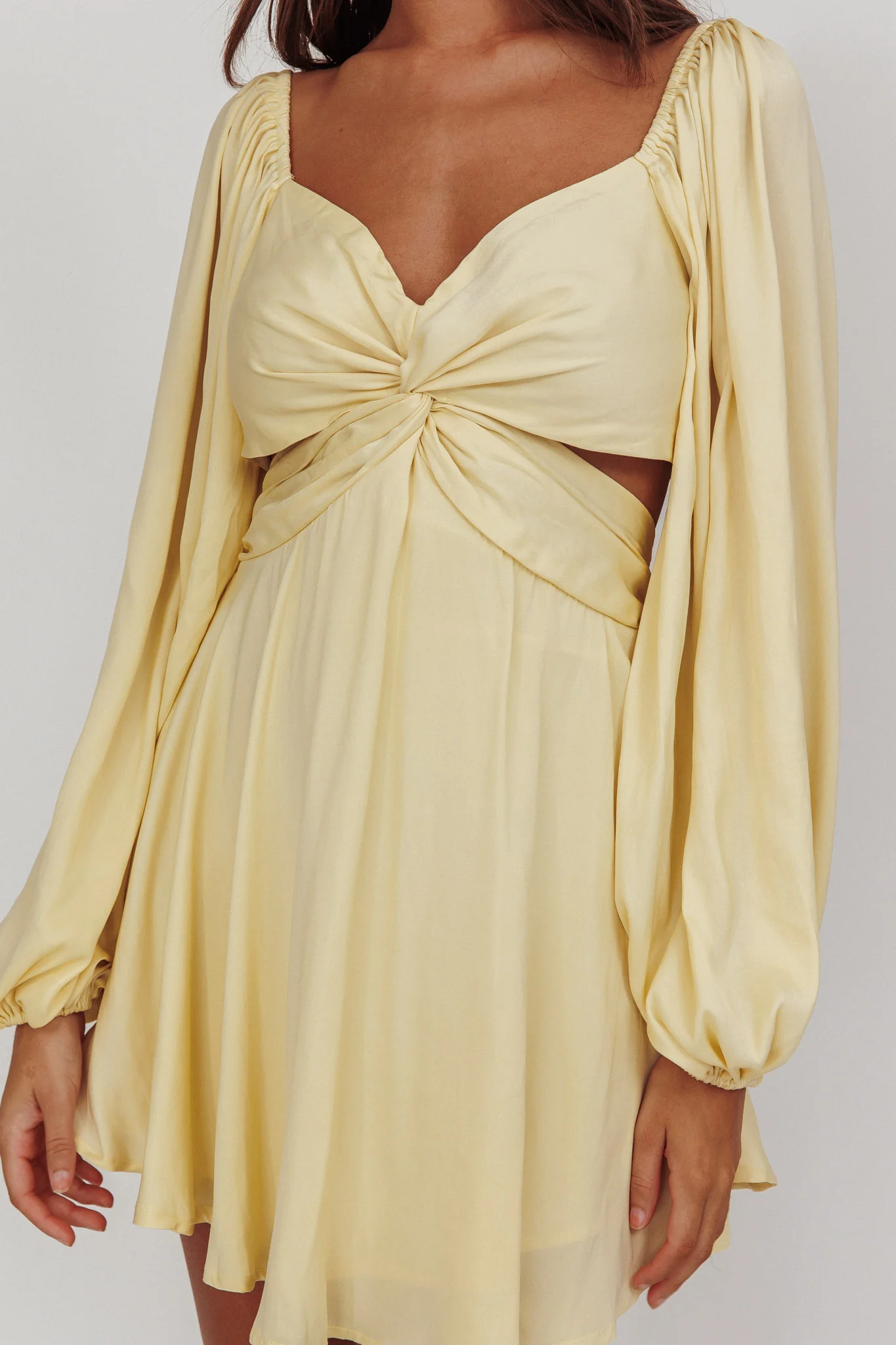 Miraya Balloon Sleeve Twist Mini Dress Butter