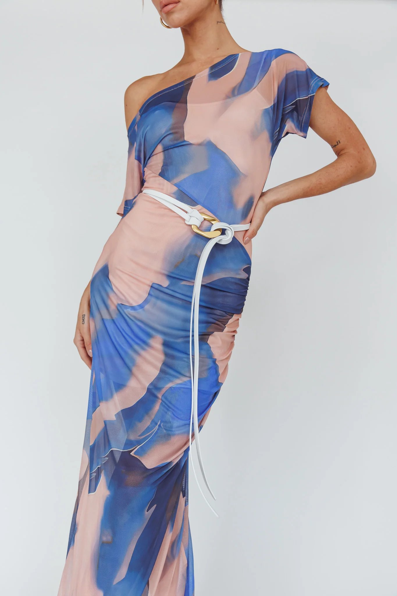 Lyan Gold Buckle Belt White