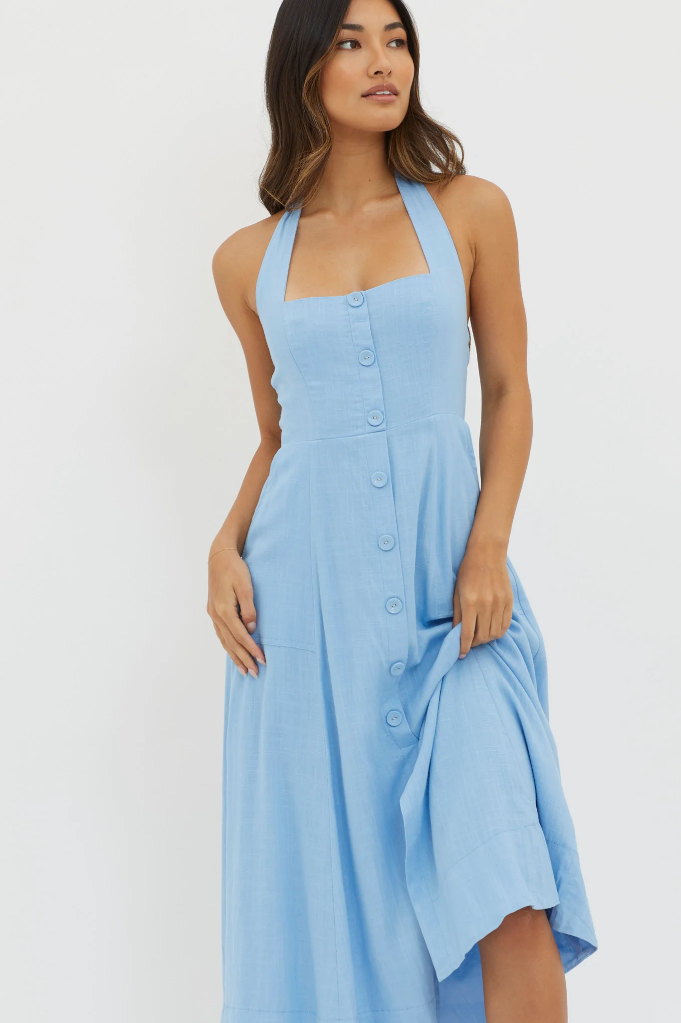 Marybeth Halterneck Midi Dress Blue