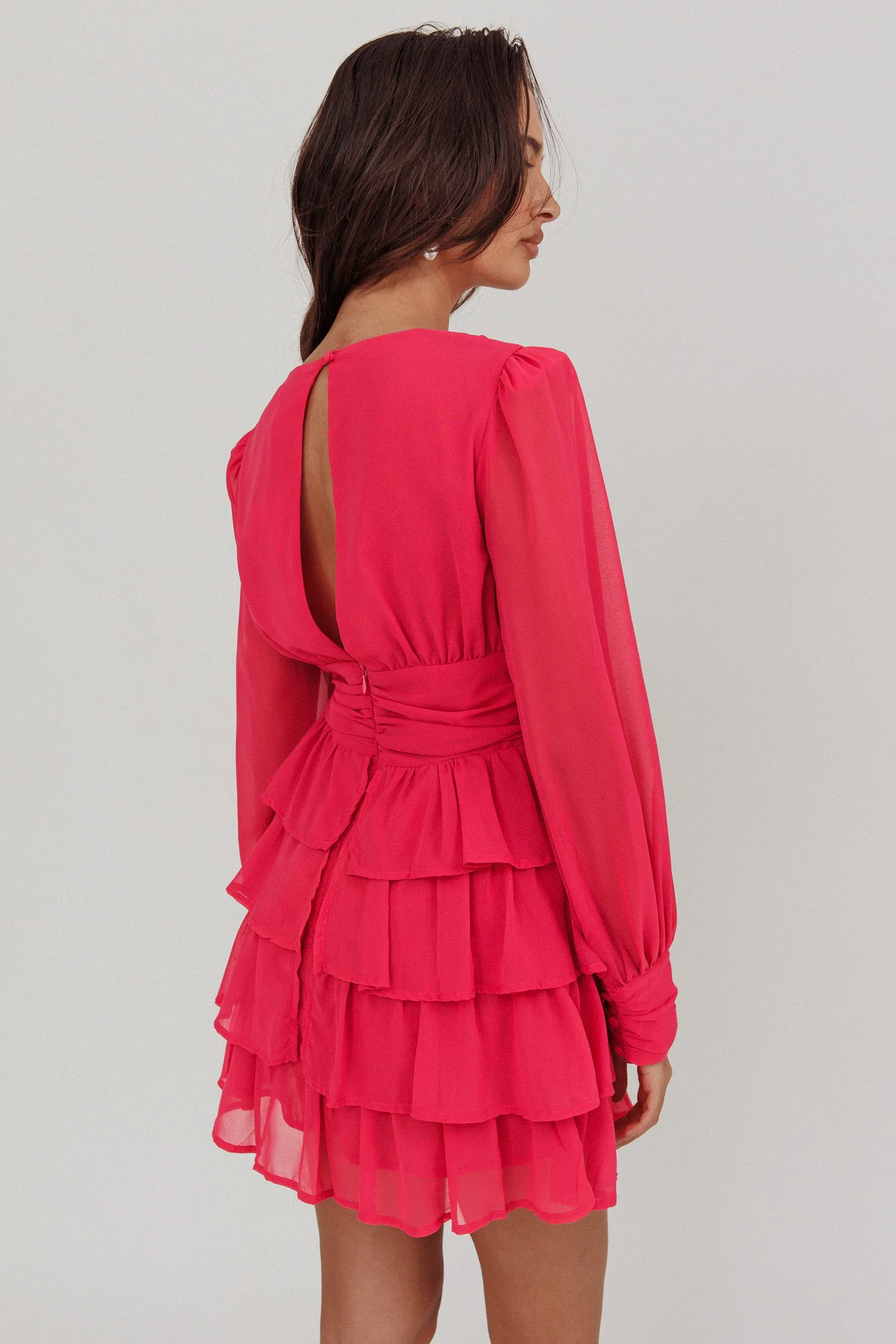 Dalisa Long Sleeve Ruffle Mini Dress Fuchsia
