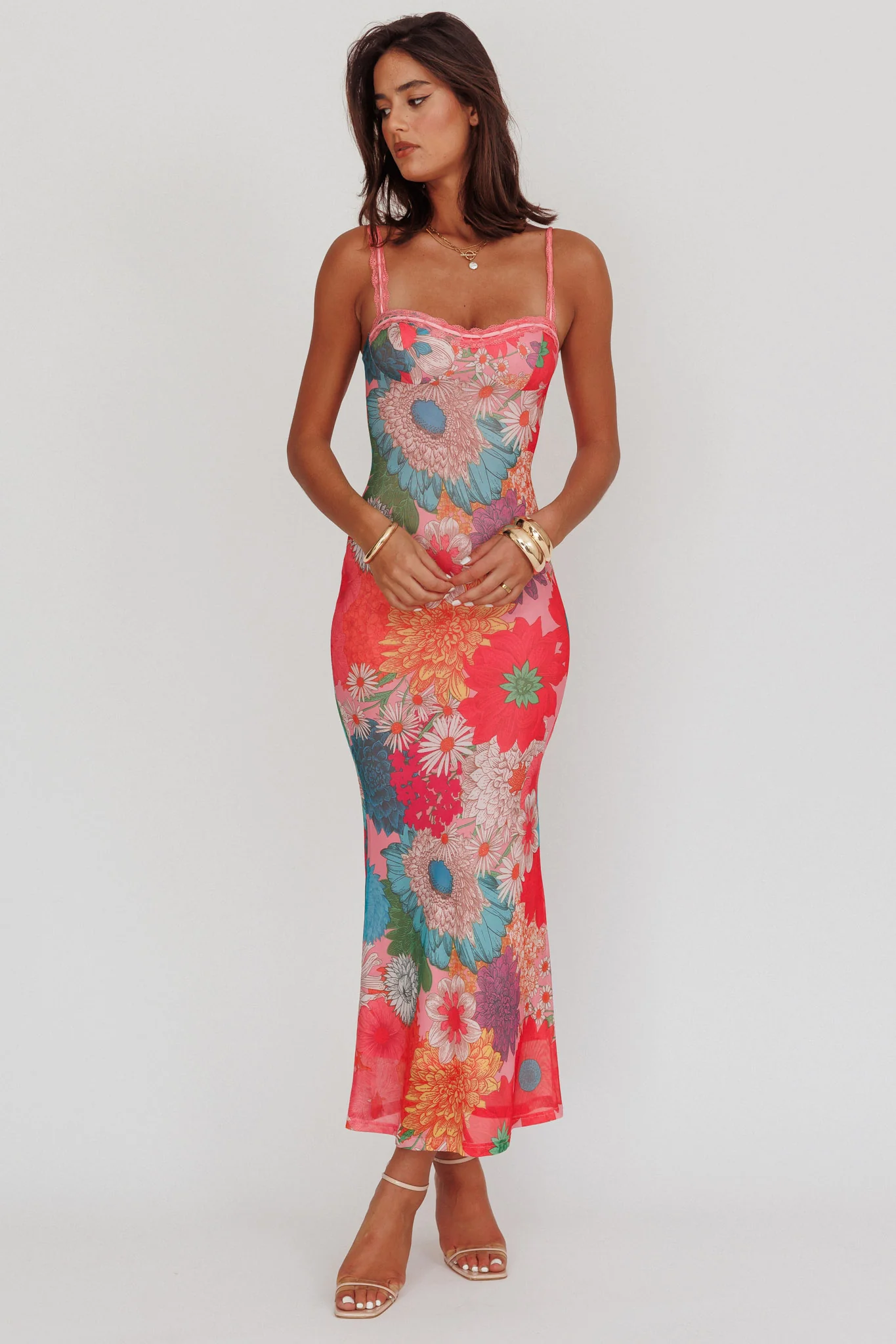 Girl Power Lace Strap Maxi Dress Pink