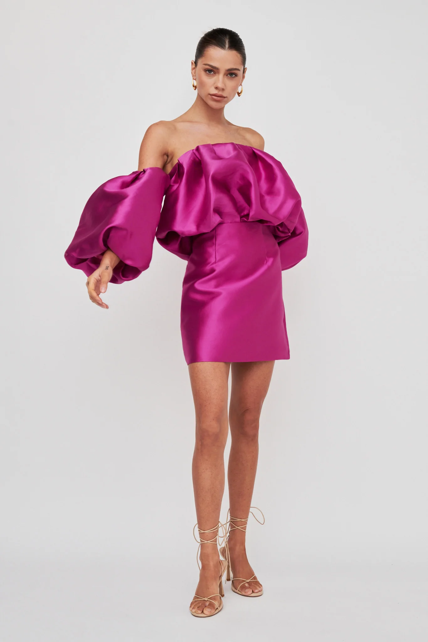 Dream Time Puffed Neckline Mini Dress Magenta