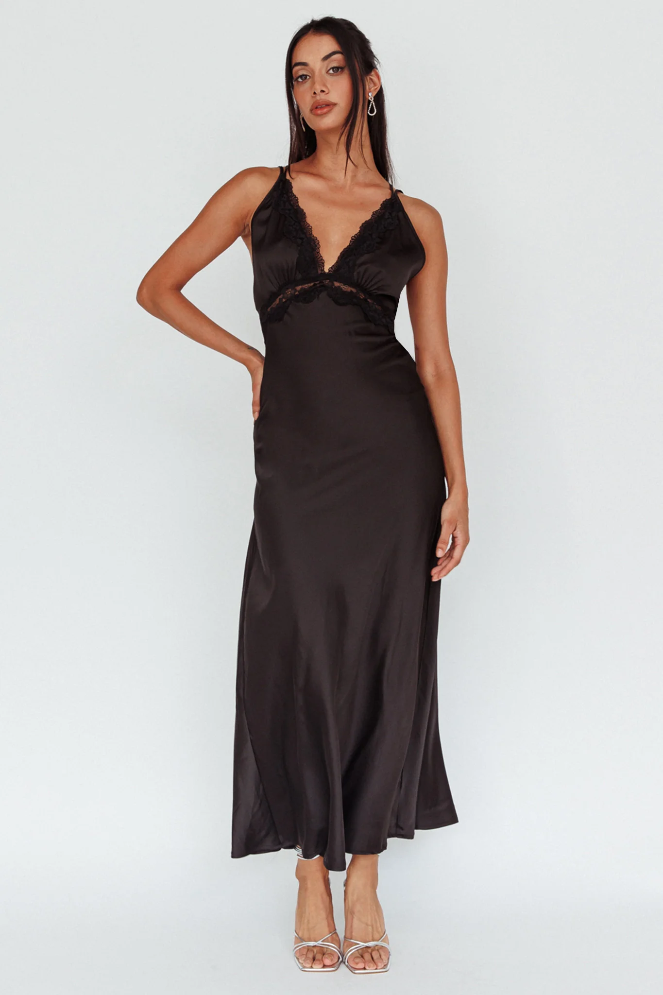 Signature Lace Trim Midi Dress Black