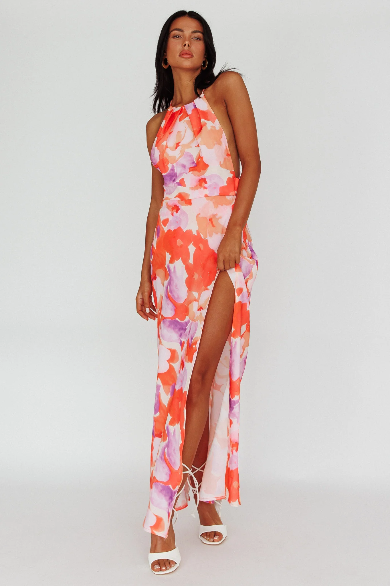 Val Cowl Back Maxi Dress Floral Orange