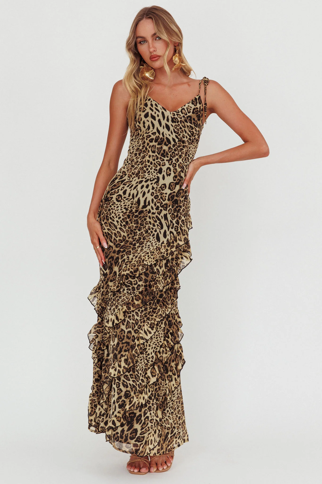 Dreamy Day Ruffle Trim Maxi Dress Leopard