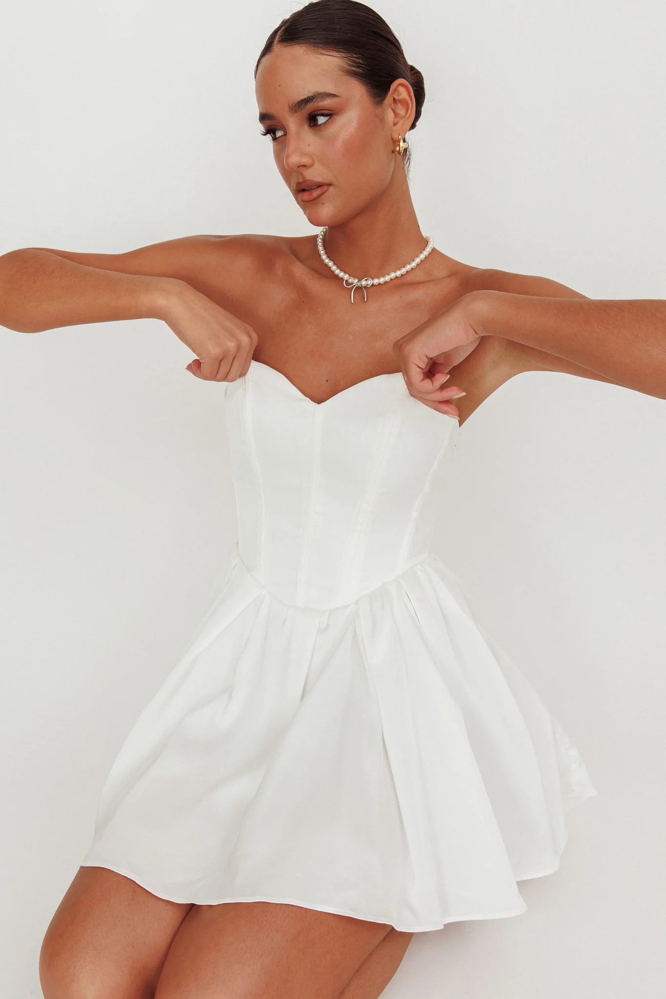 What I Like Sweetheart Neckline Mini Dress Ivory