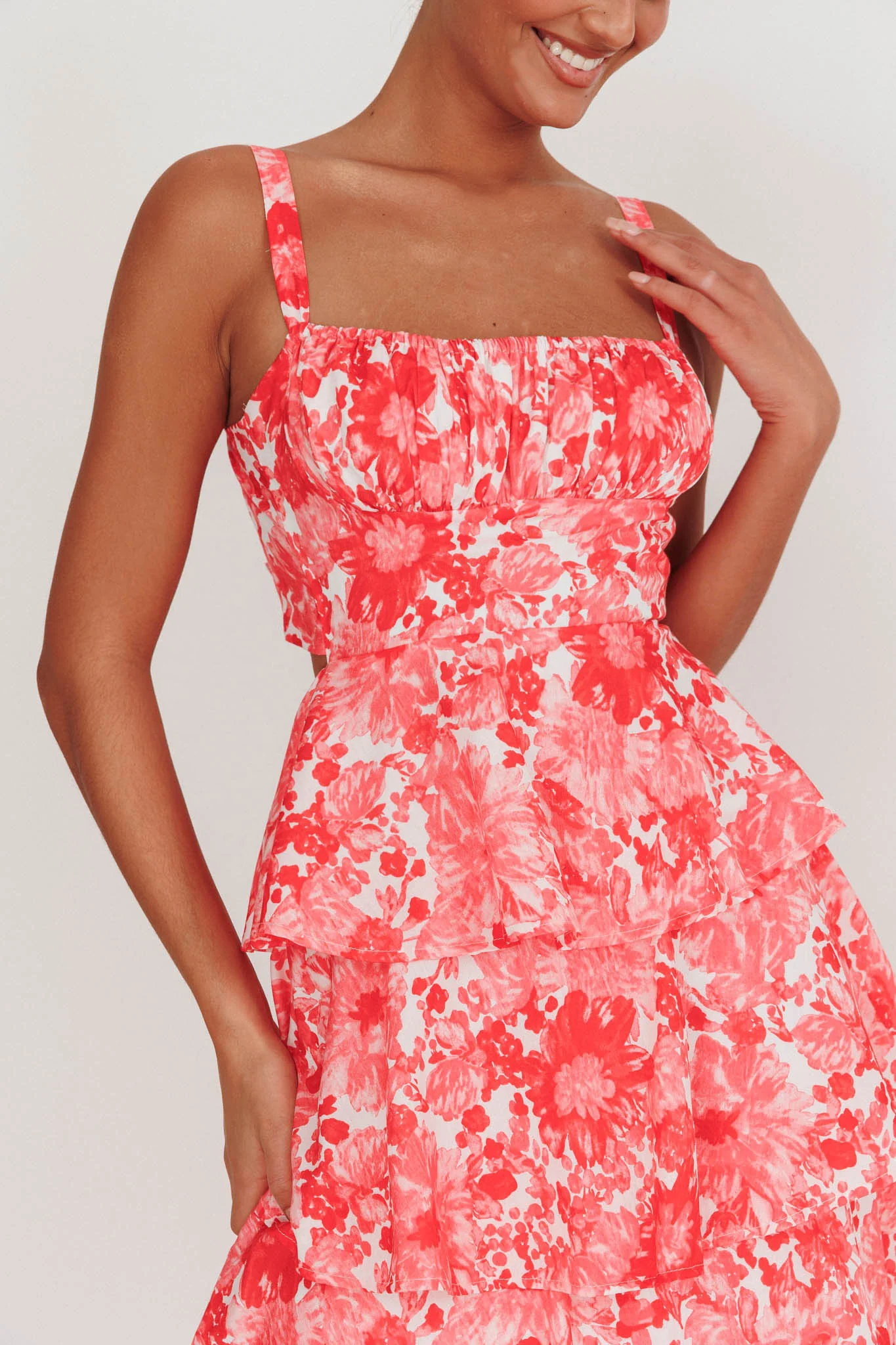 Provence Bloom Tiered Floral Maxi Dress Pink