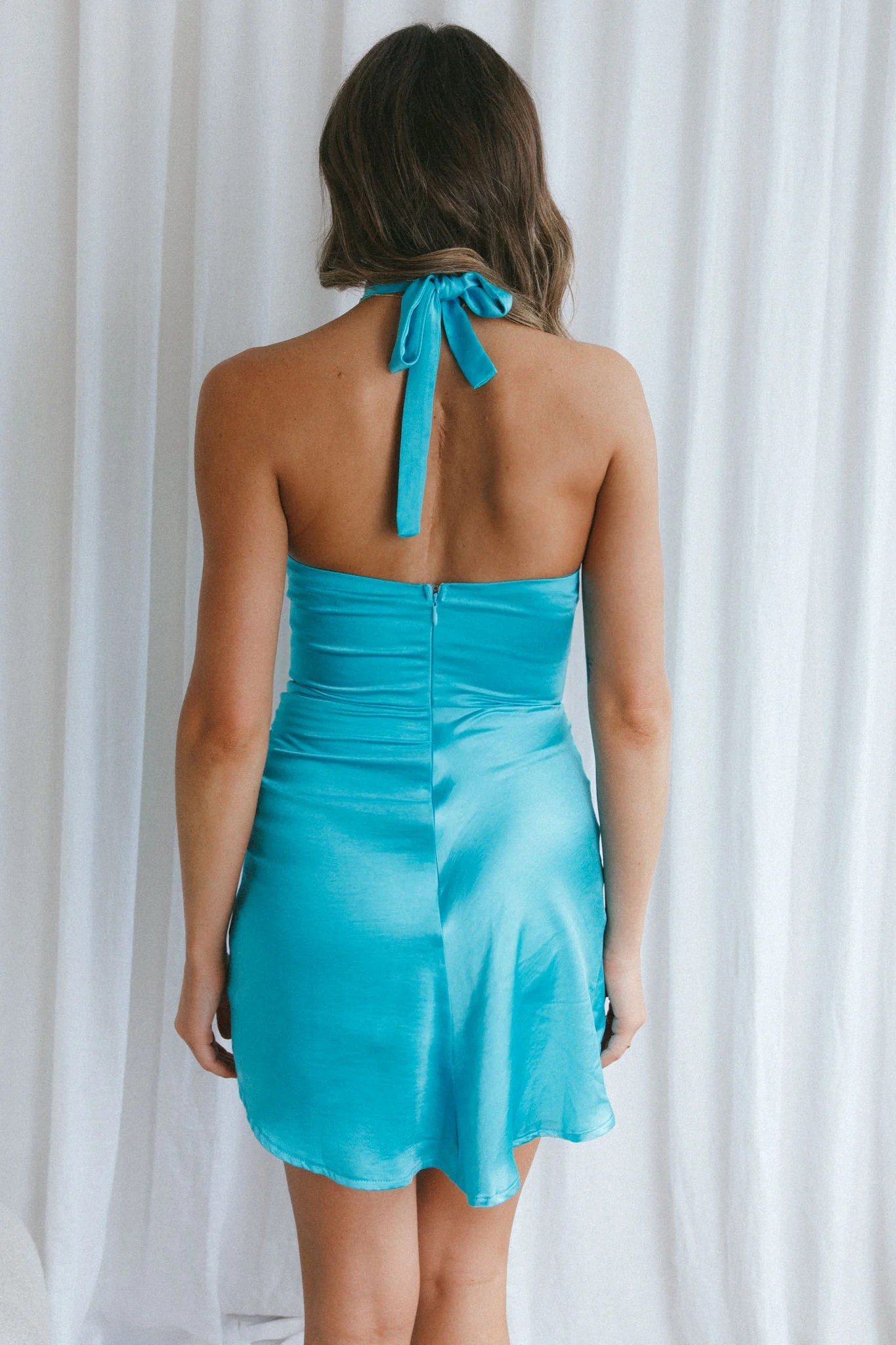 Hearts On Fire Halterneck Wrap Front Mini Dress Teal