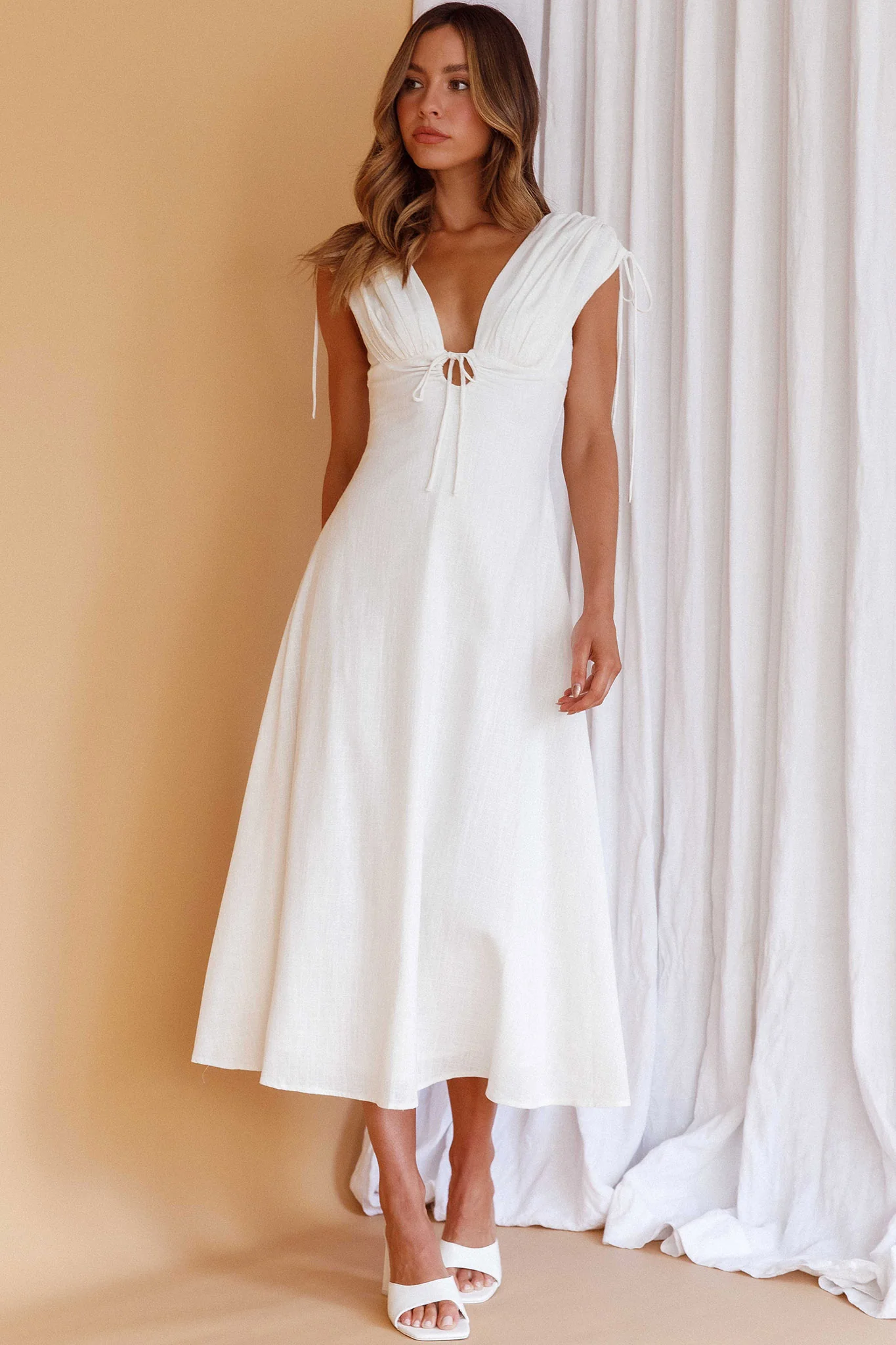 Cape Cod Drawstring Accent Midi Dress White