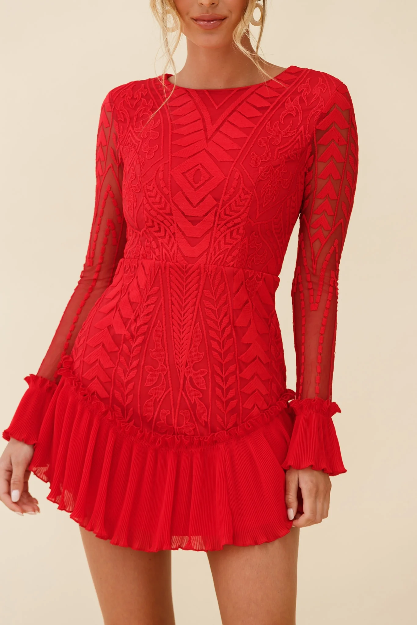 Dreamy Long Sleeve Mini Dress Red