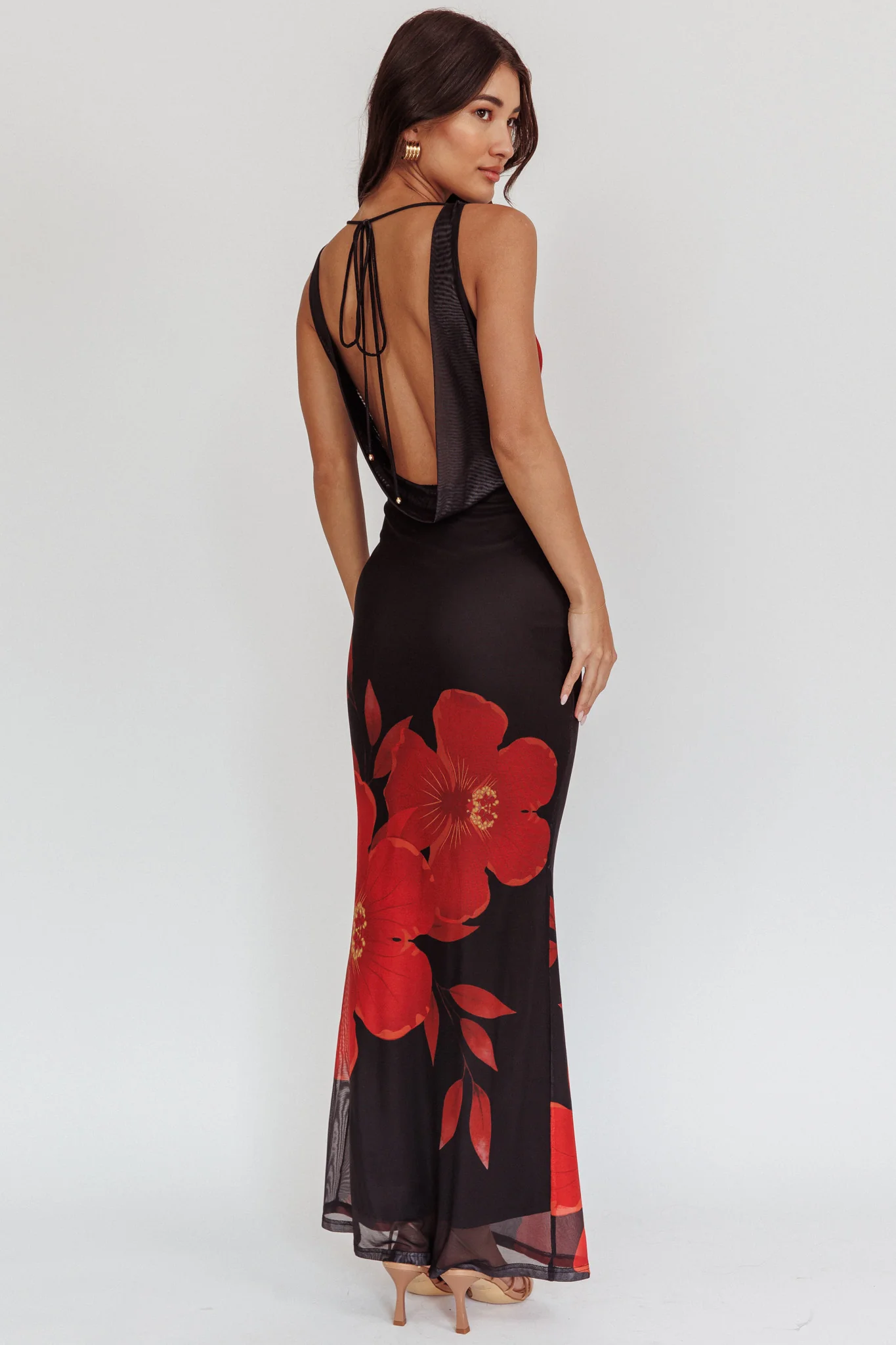 Cassiopeia Open Back Maxi Dress Hibiscus Black
