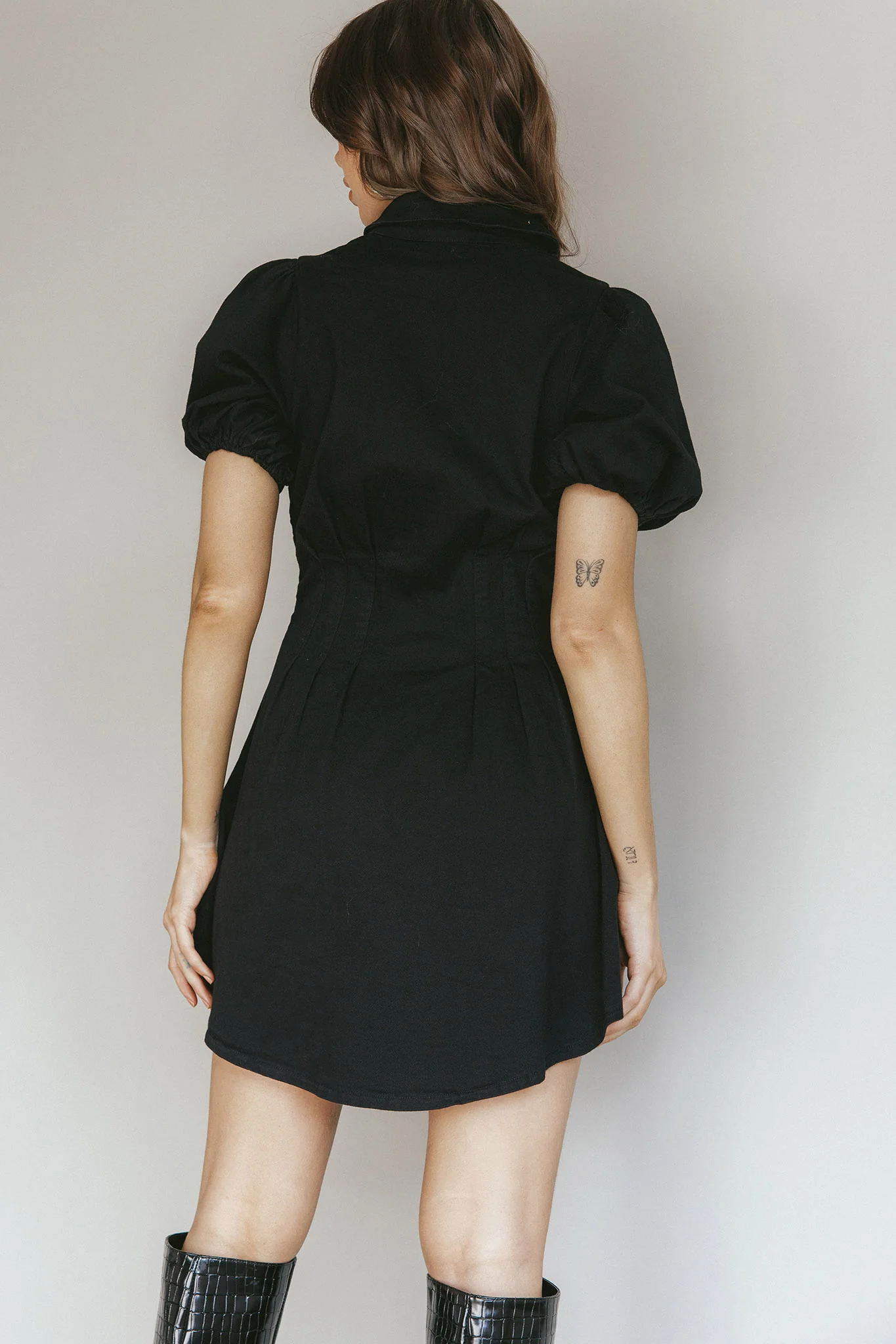 Zurich Pleated Waist Shirt Dress Black