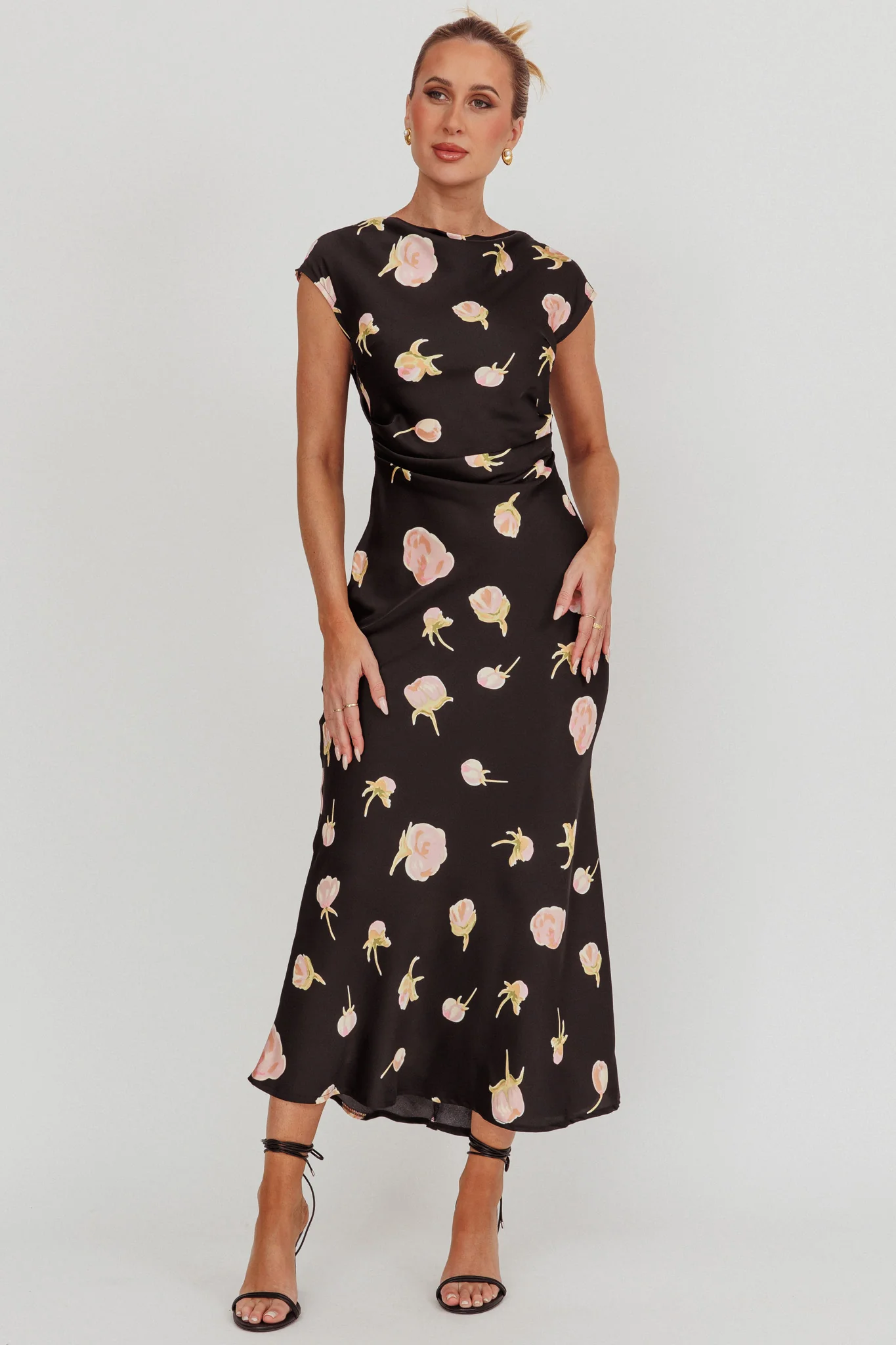 Loveland Floral Print Cowl Back Maxi Dress Oyster
