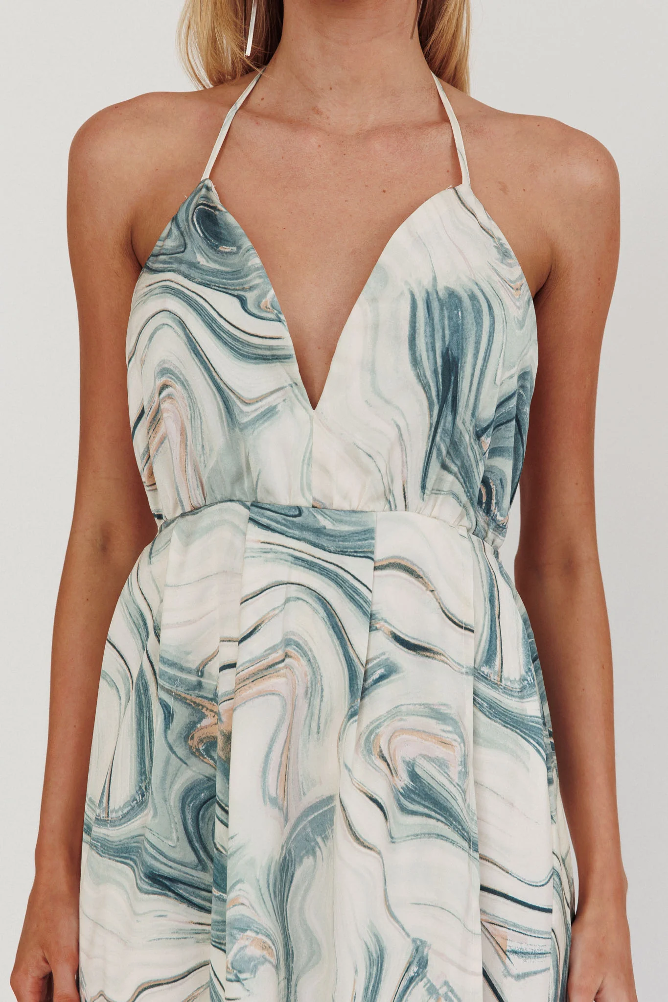 Snooze Marble Print Backless Maxi Dress Teal
