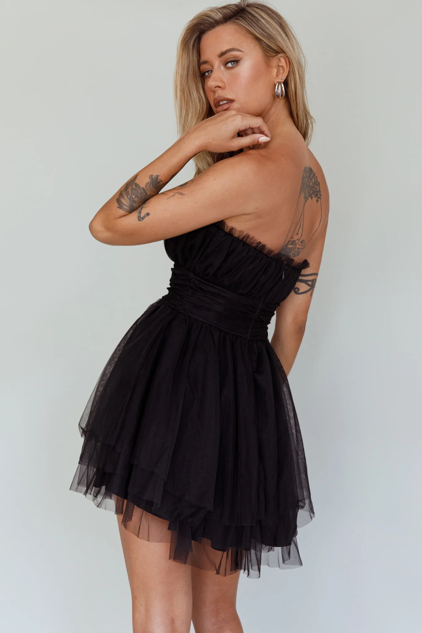 Fayette Strapless Mesh Mini Dress Black