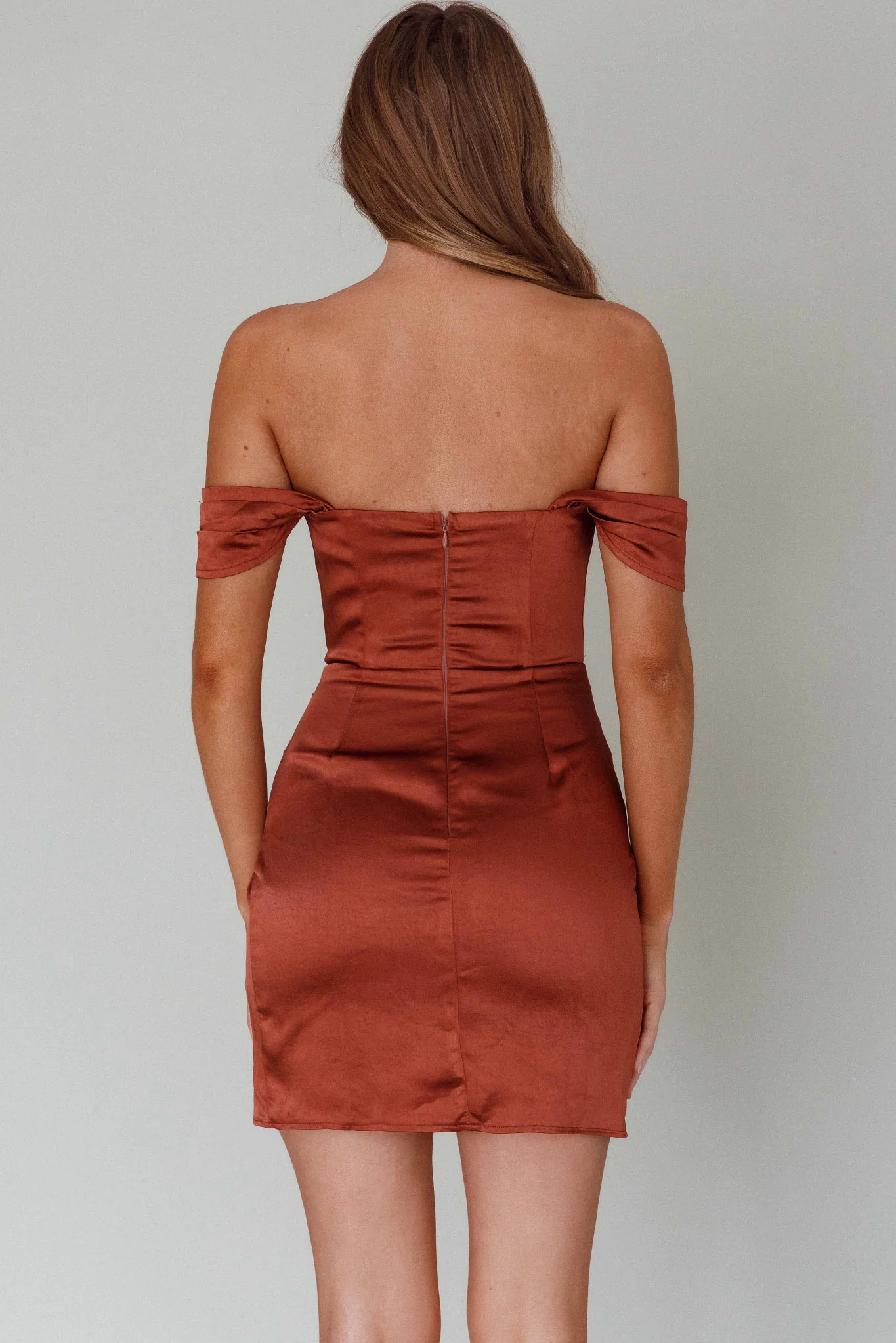 Night To Remember Off-Shoulder Satin Dress Chocolate