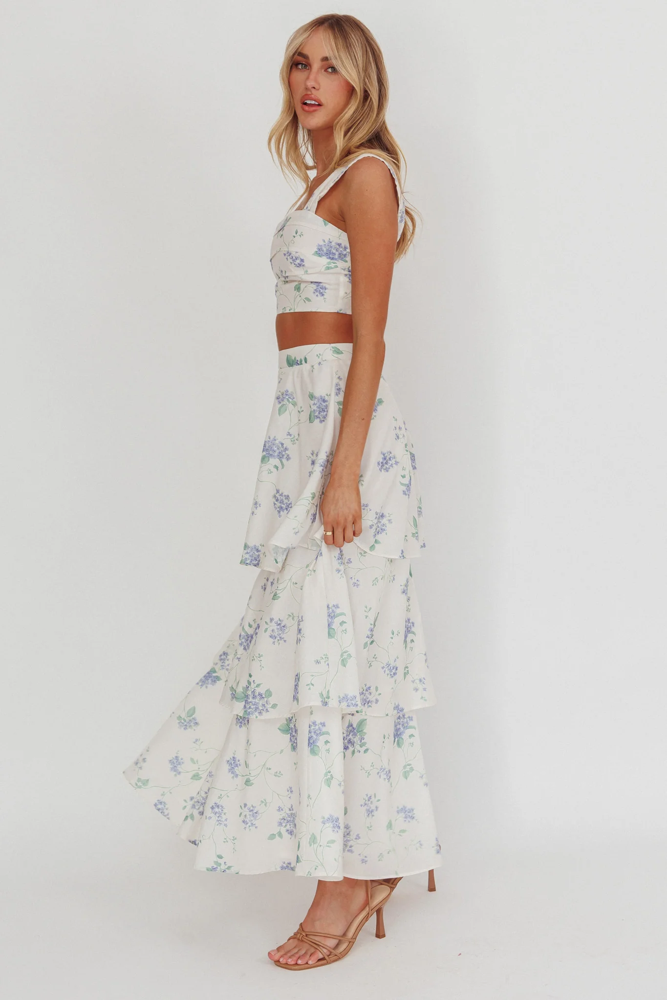 Dixon Tiered Maxi Skirt Floral Beige