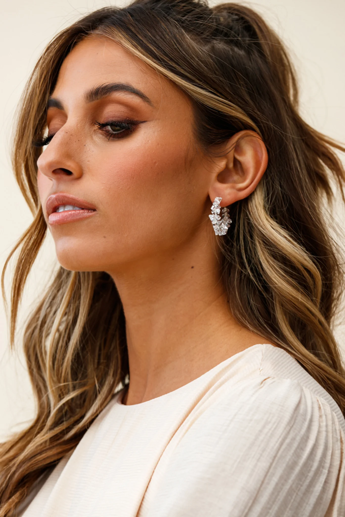 Hartley Clear Polished Stone Hoop Earrings