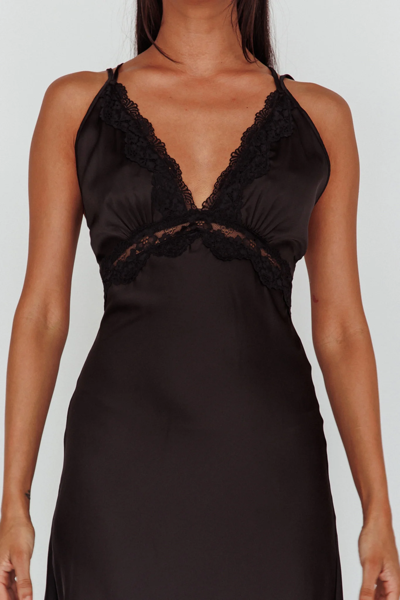 Signature Lace Trim Midi Dress Black