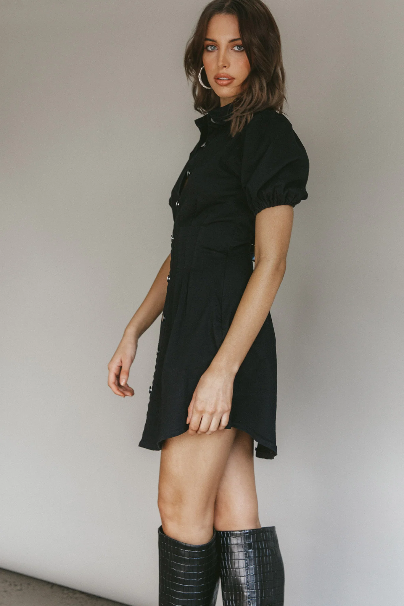 Zurich Pleated Waist Shirt Dress Black