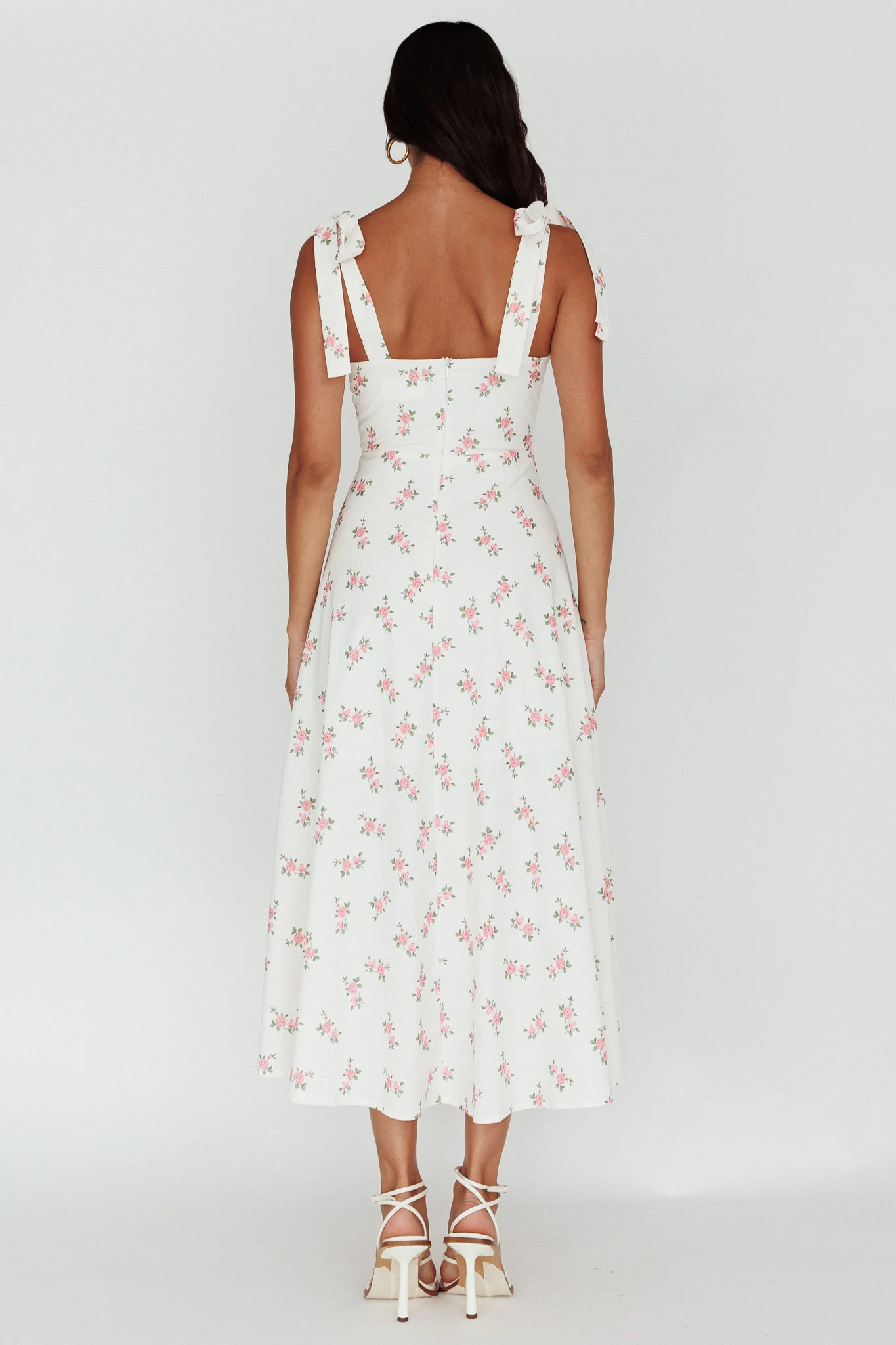 Mathilda Tied Shoulder Midi Dress Pink Floral